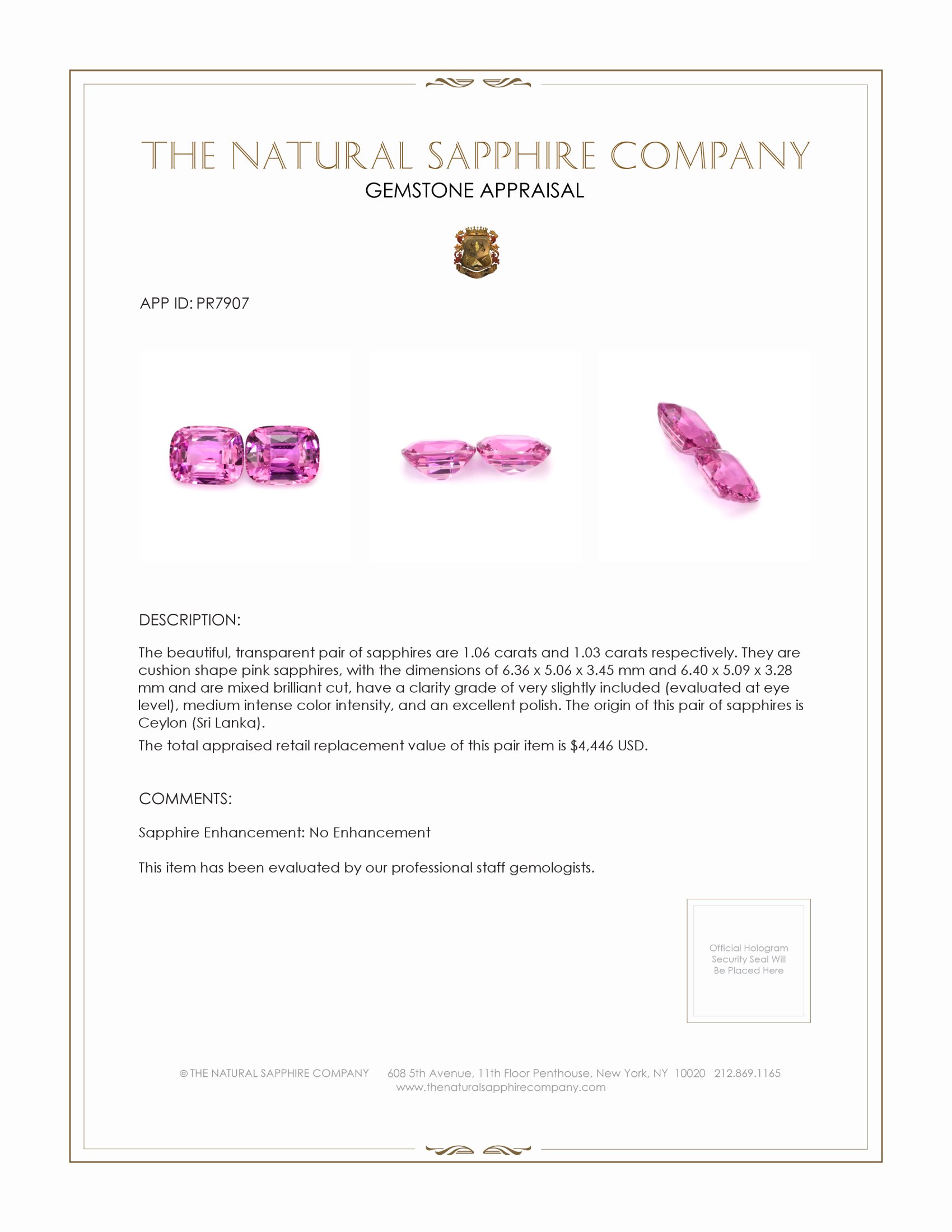 2.09 Ct.Tw. Pink Sapphire Pair from Ceylon (Sri Lanka)