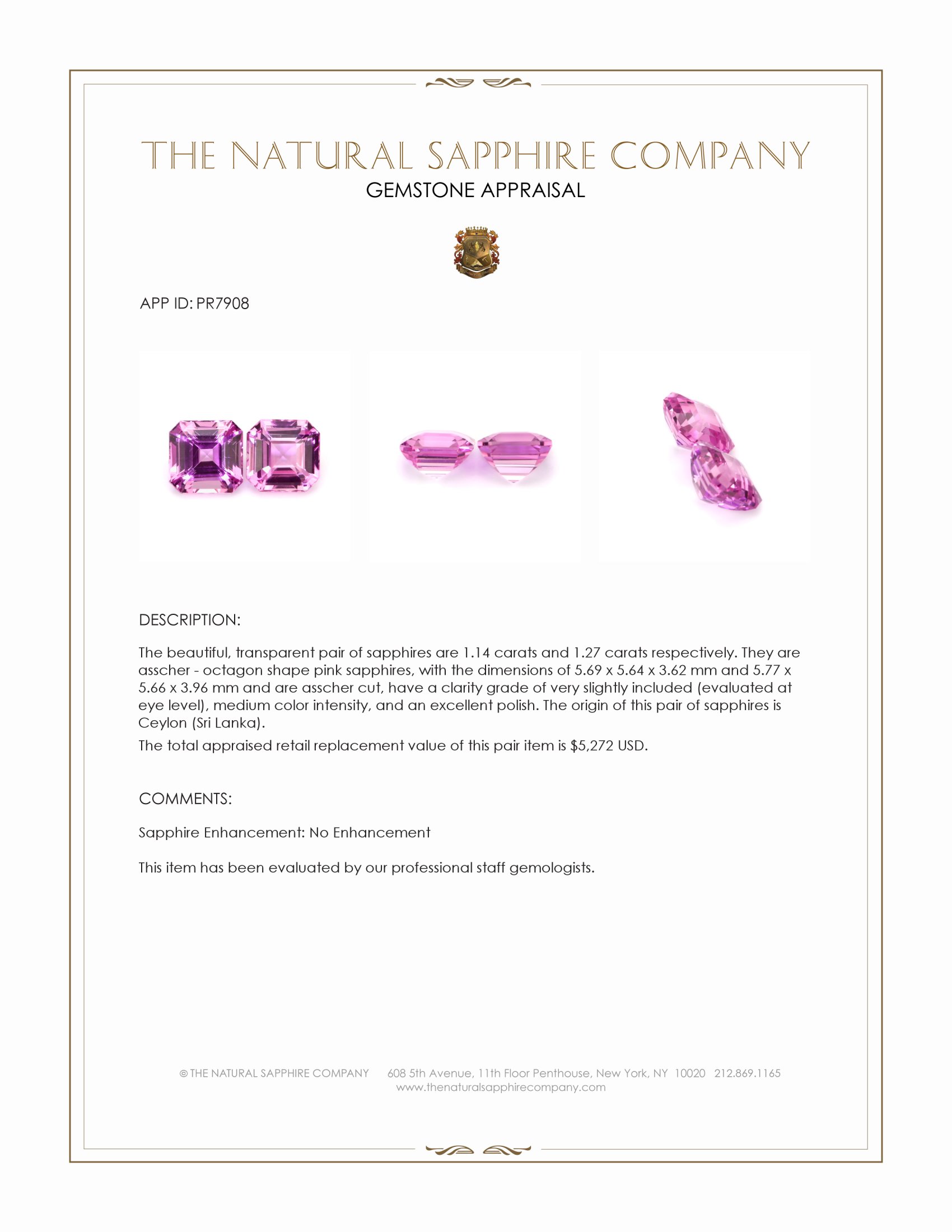2.41 Ct.Tw. Pink Sapphire Pair from Ceylon (Sri Lanka)
