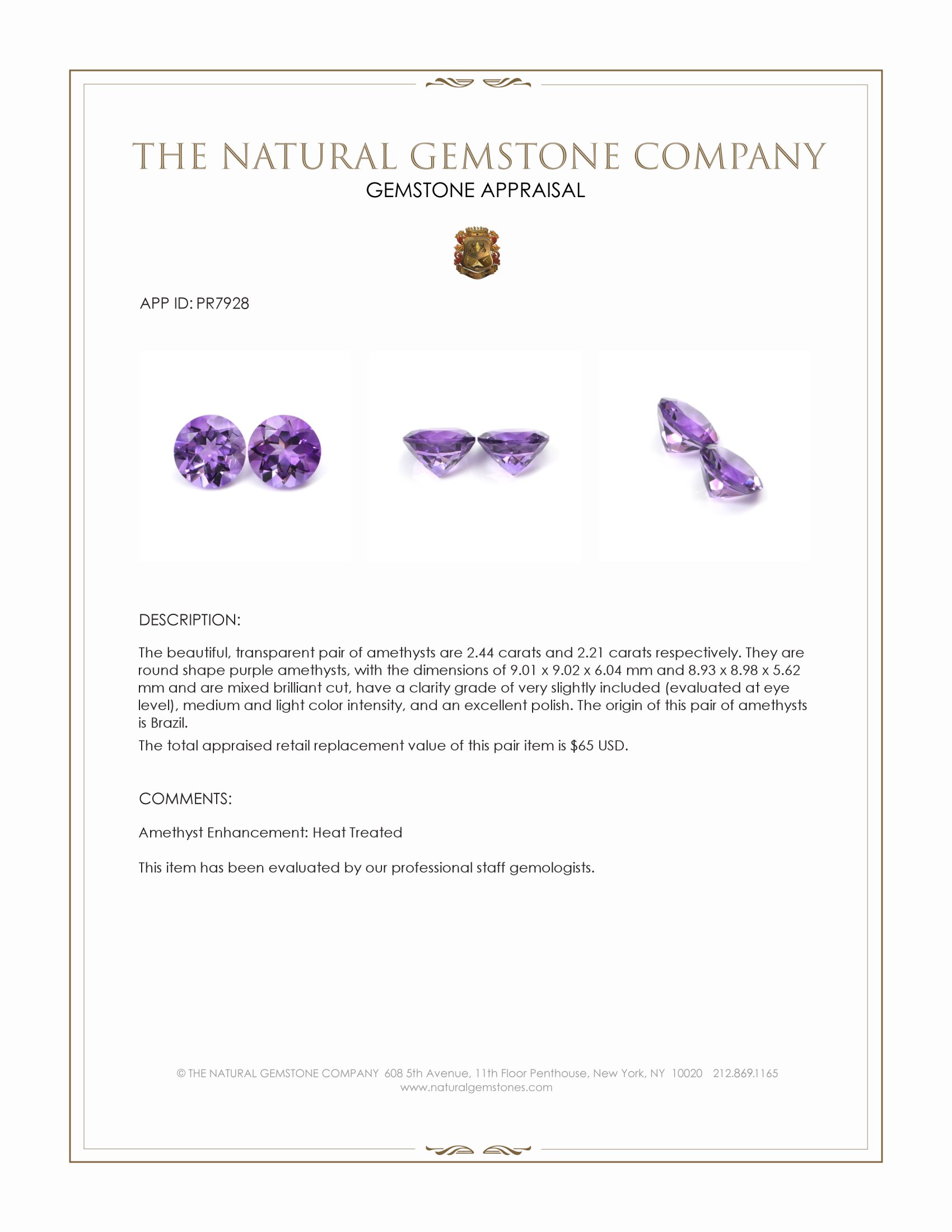 4.65 Ct.Tw. Purple Amethyst Pair from Brazil