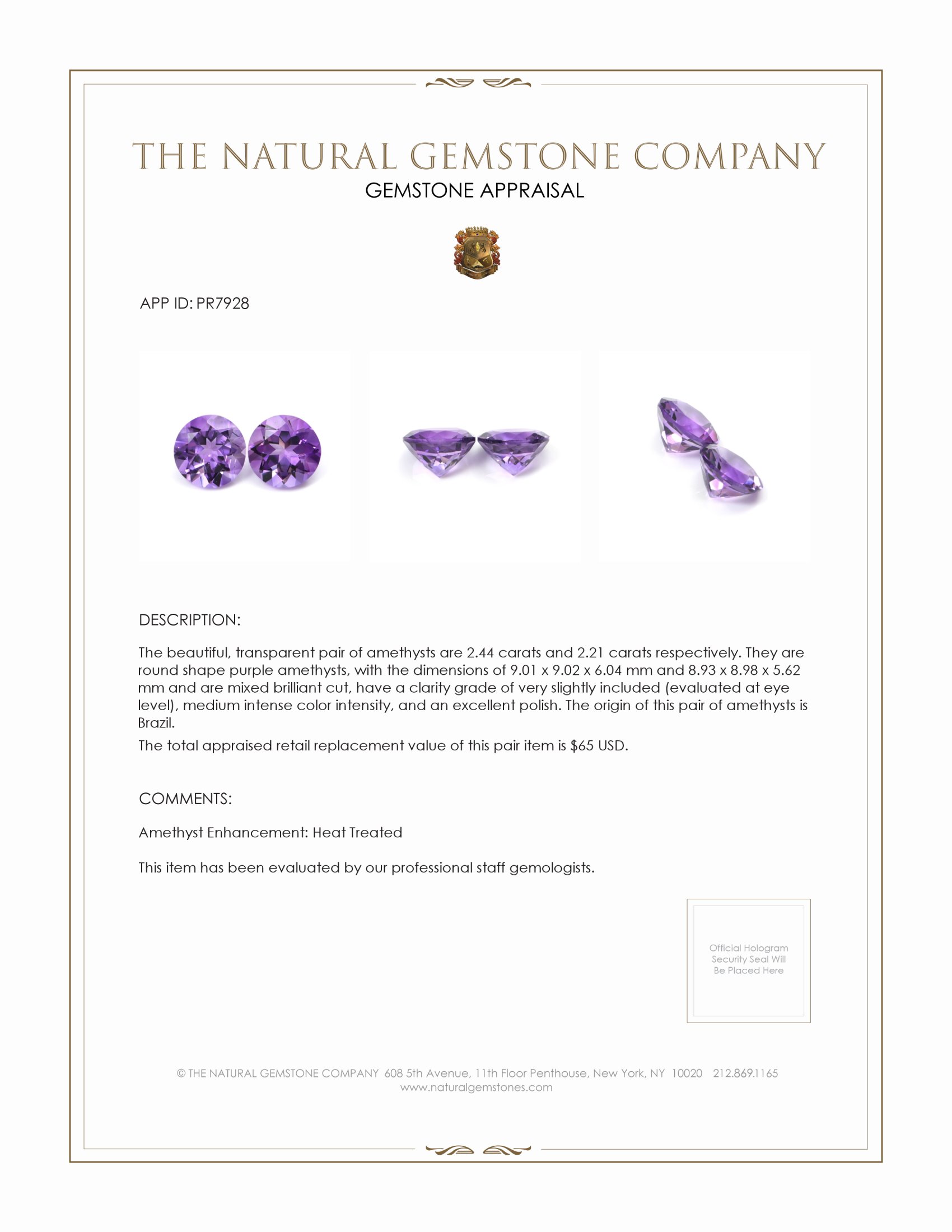 4.65 Ct.Tw. Amethyst Pair from Brazil