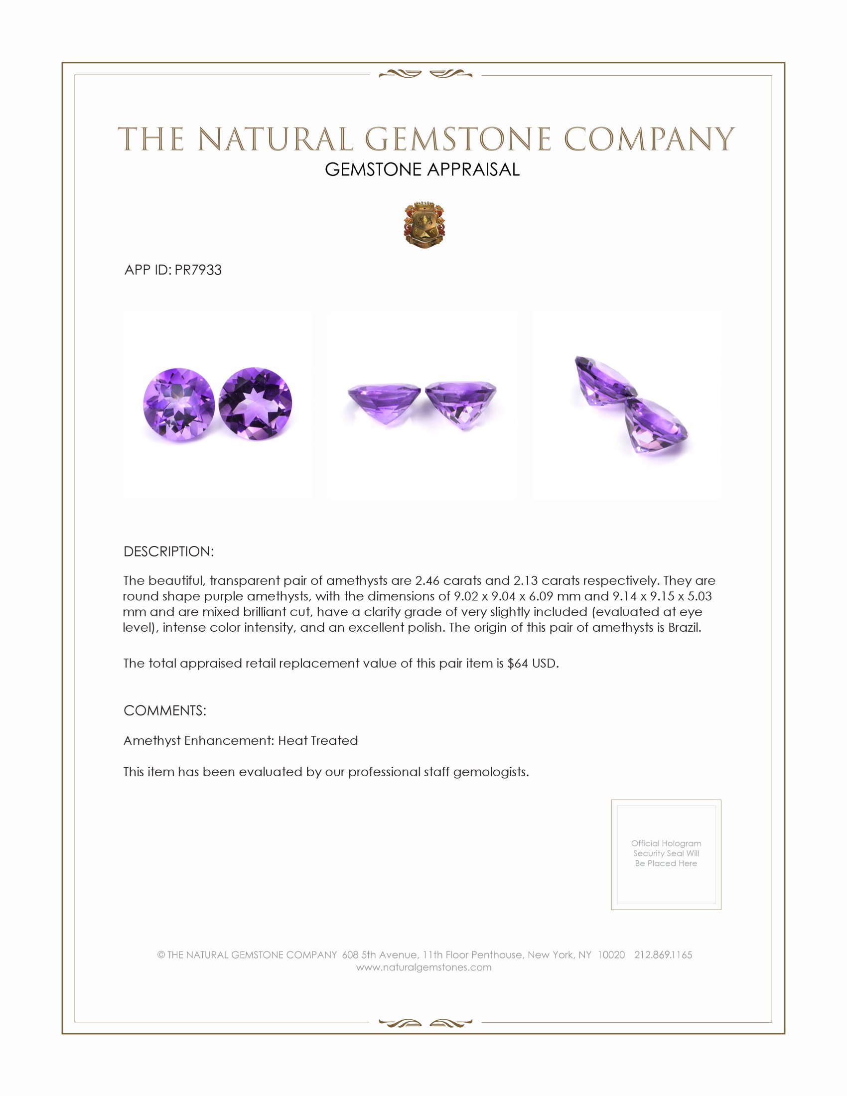 4.59 Ct.Tw. Purple Amethyst Pair from Brazil