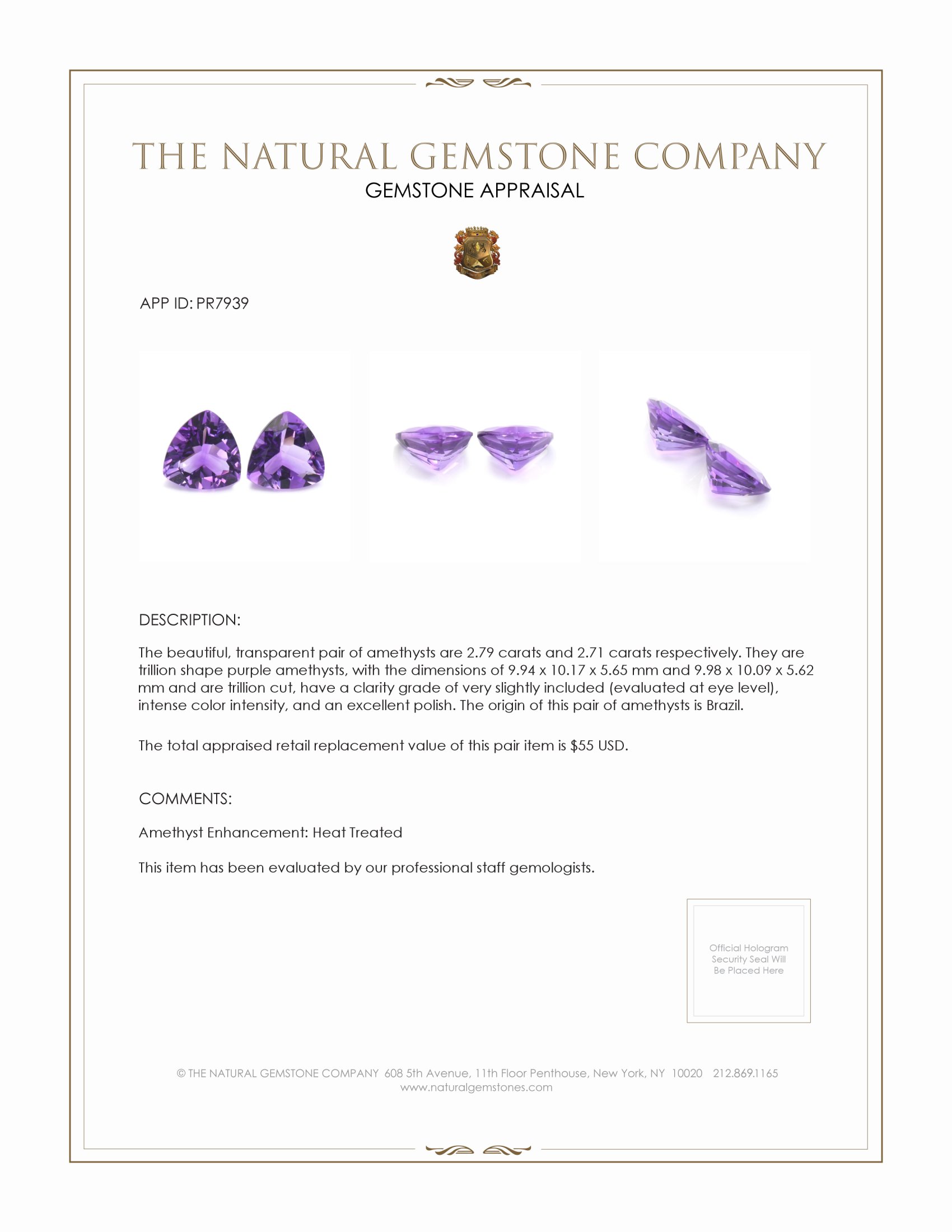 5.50 Ct.Tw. Amethyst Pair from Brazil