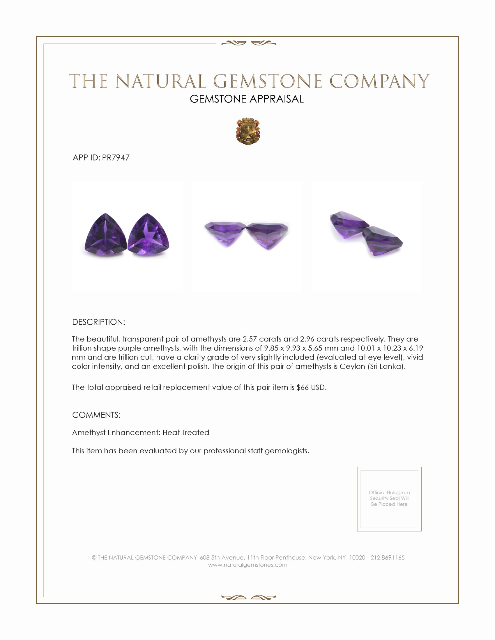 5.53 Ct.Tw. Purple Amethyst Pair from Ceylon (Sri Lanka)