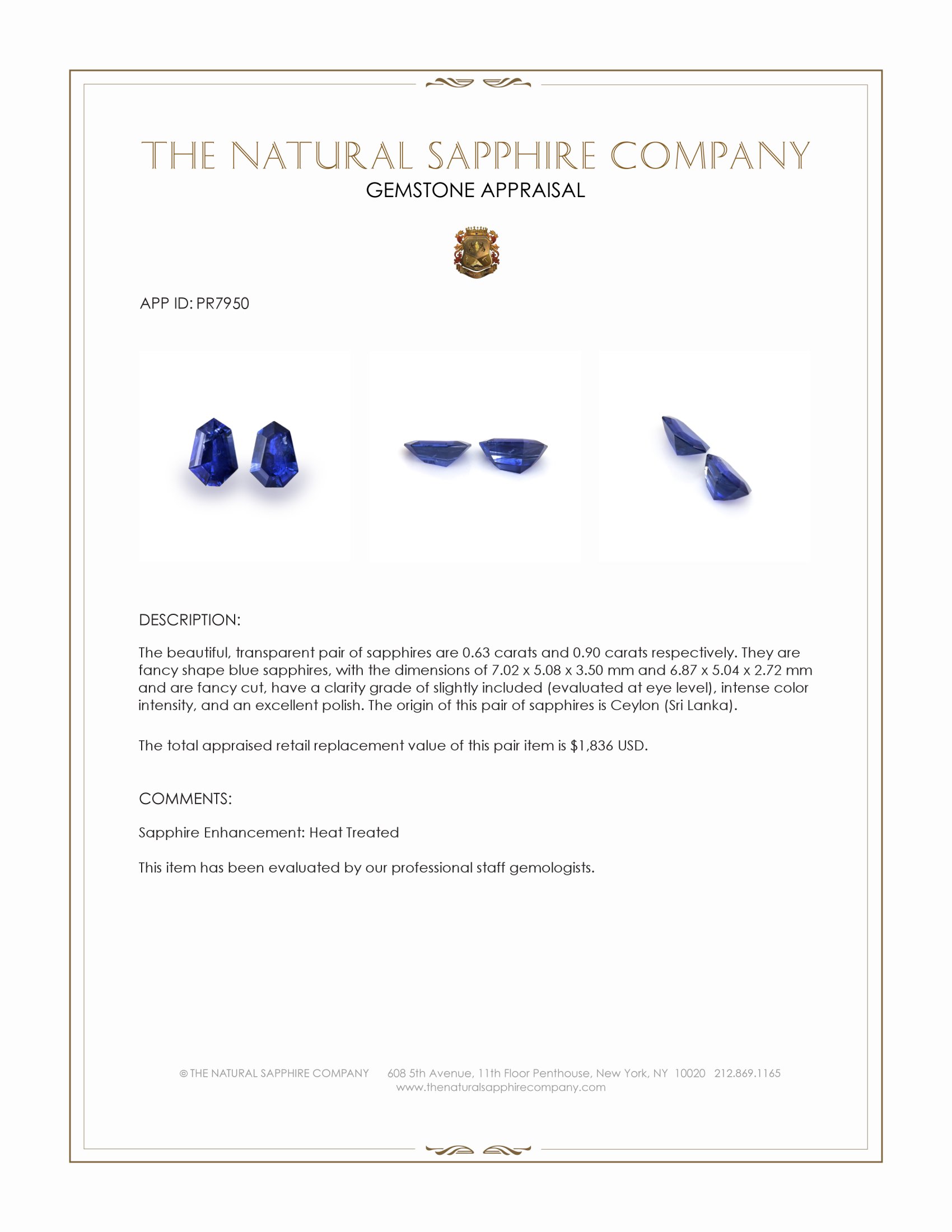 1.53 Ct.Tw. Blue Sapphire Pair from Ceylon (Sri Lanka)