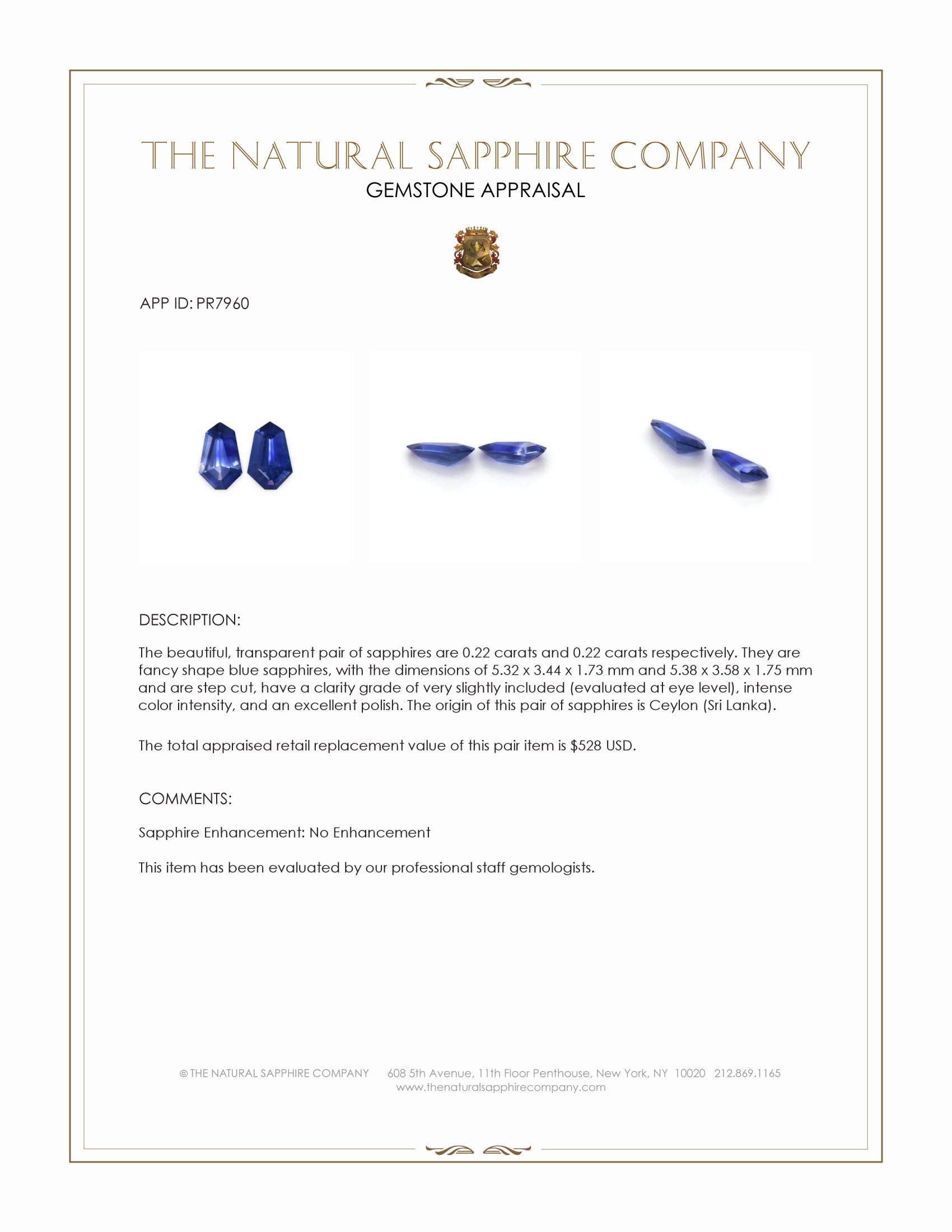 0.44 Ct.Tw. Blue Sapphire Pair from Ceylon (Sri Lanka)