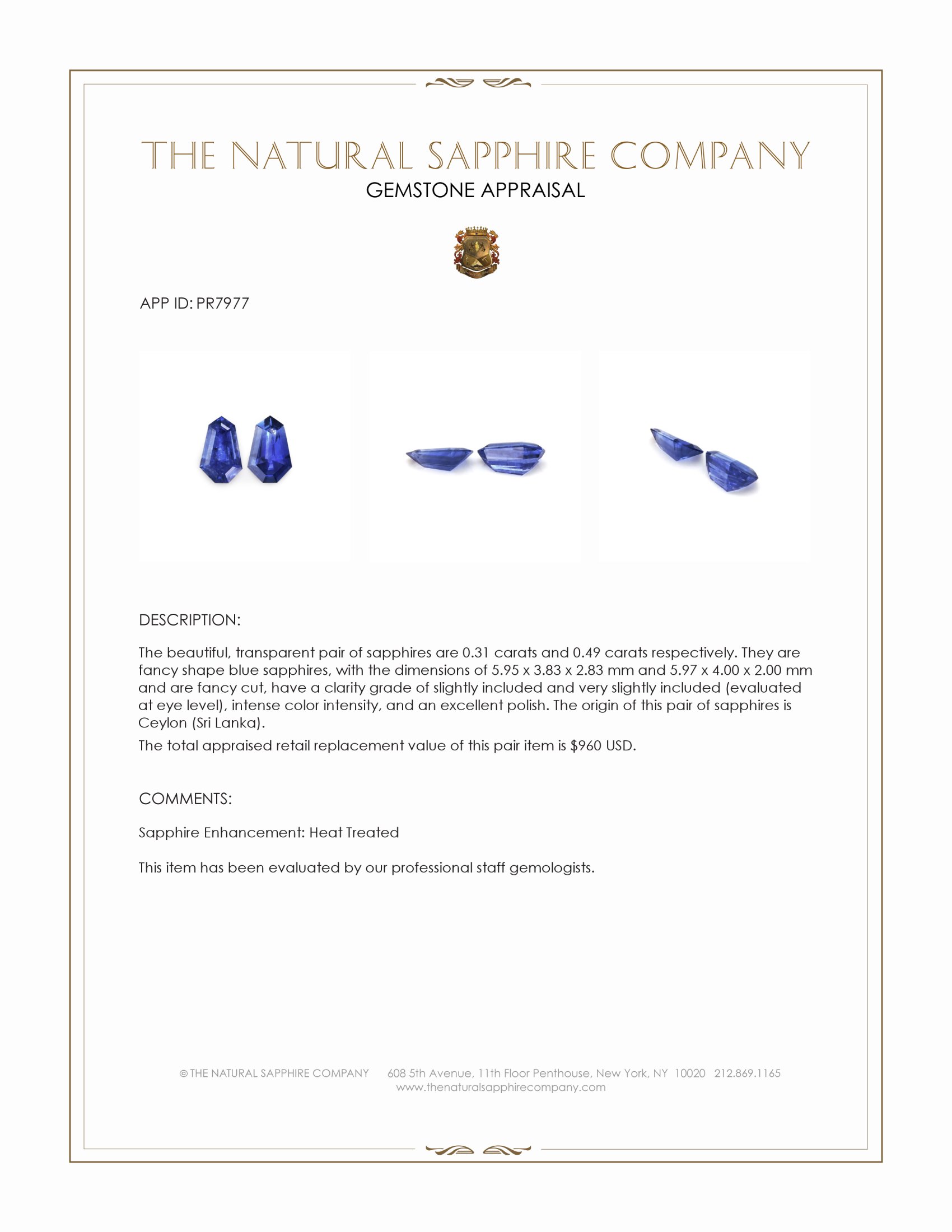 0.80 Ct.Tw. Blue Sapphire Pair from Ceylon (Sri Lanka)