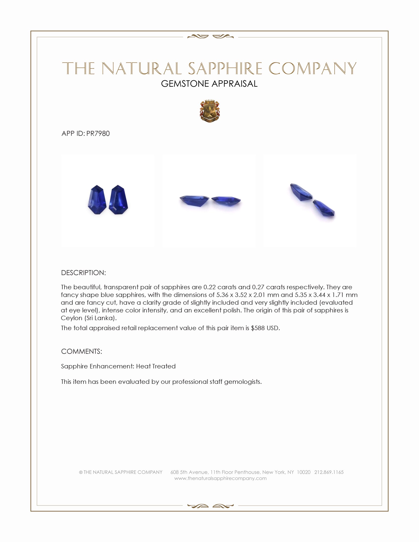 0.49 Ct.Tw. Blue Sapphire Pair from Ceylon (Sri Lanka)