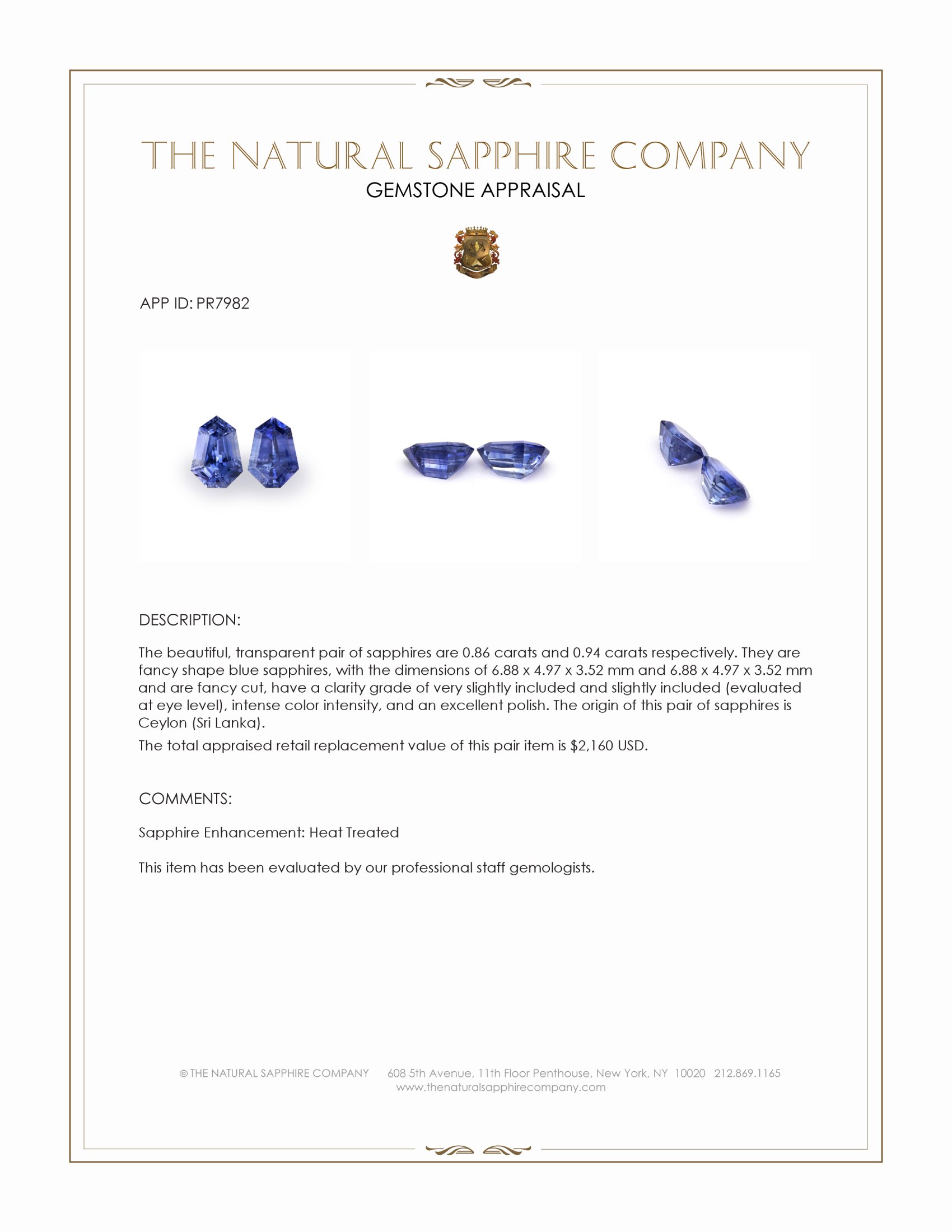1.80 Ct.Tw. Blue Sapphire Pair from Ceylon (Sri Lanka)