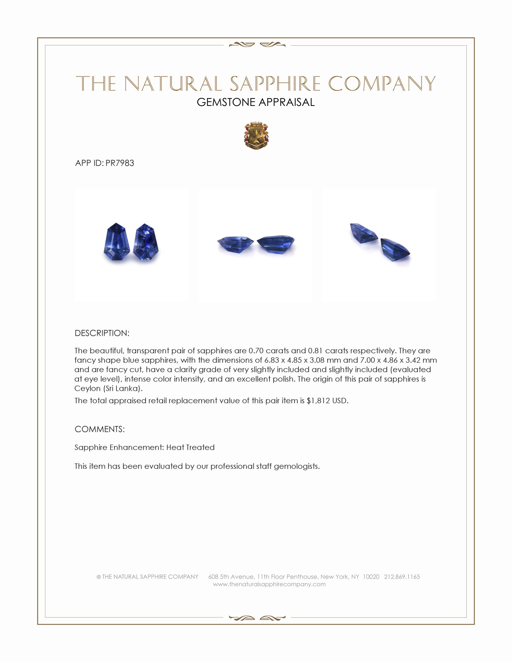 1.51 Ct.Tw. Blue Sapphire Pair from Ceylon (Sri Lanka)