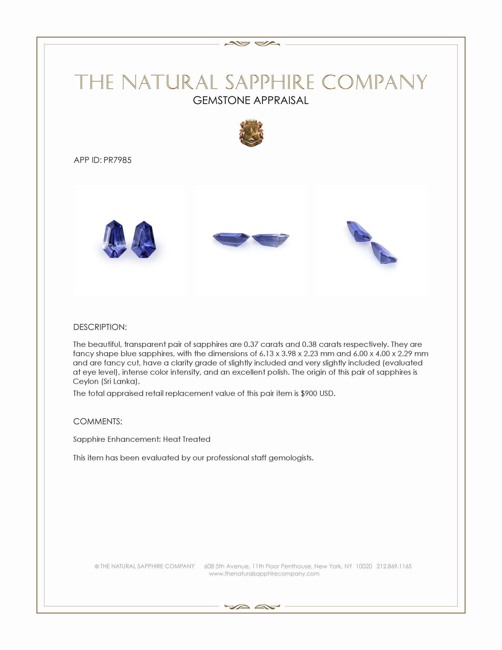 0.75 Ct.Tw. Blue Sapphire Pair from Ceylon (Sri Lanka)