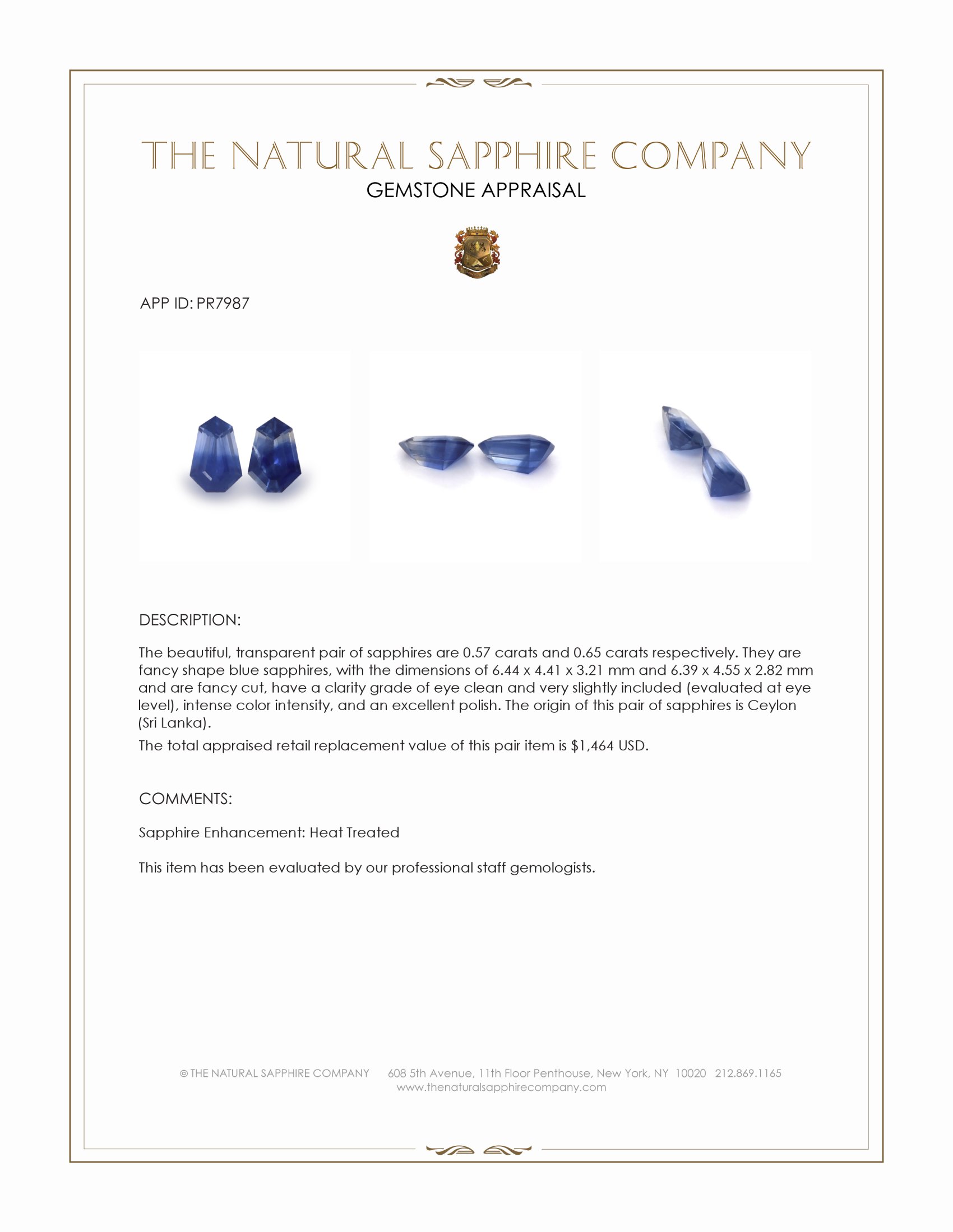 1.22 Ct.Tw. Blue Sapphire Pair from Ceylon (Sri Lanka)