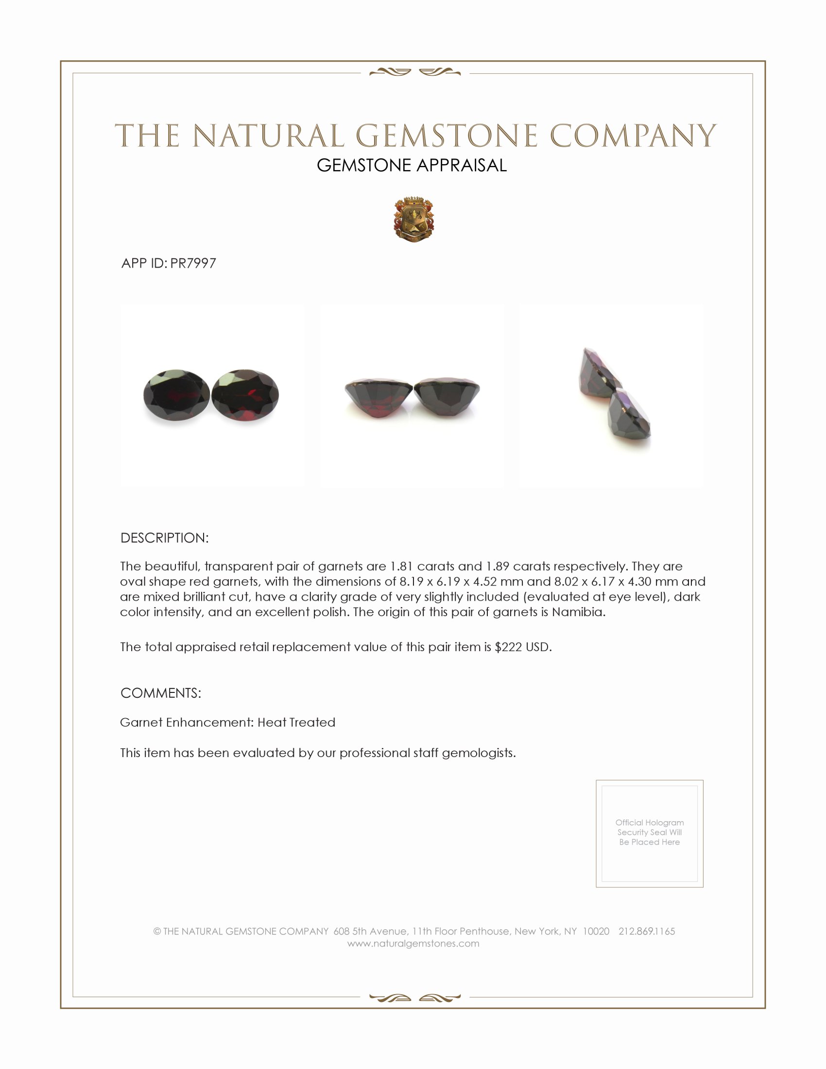 3.70 Ct.Tw. Red Garnet Pair from Namibia