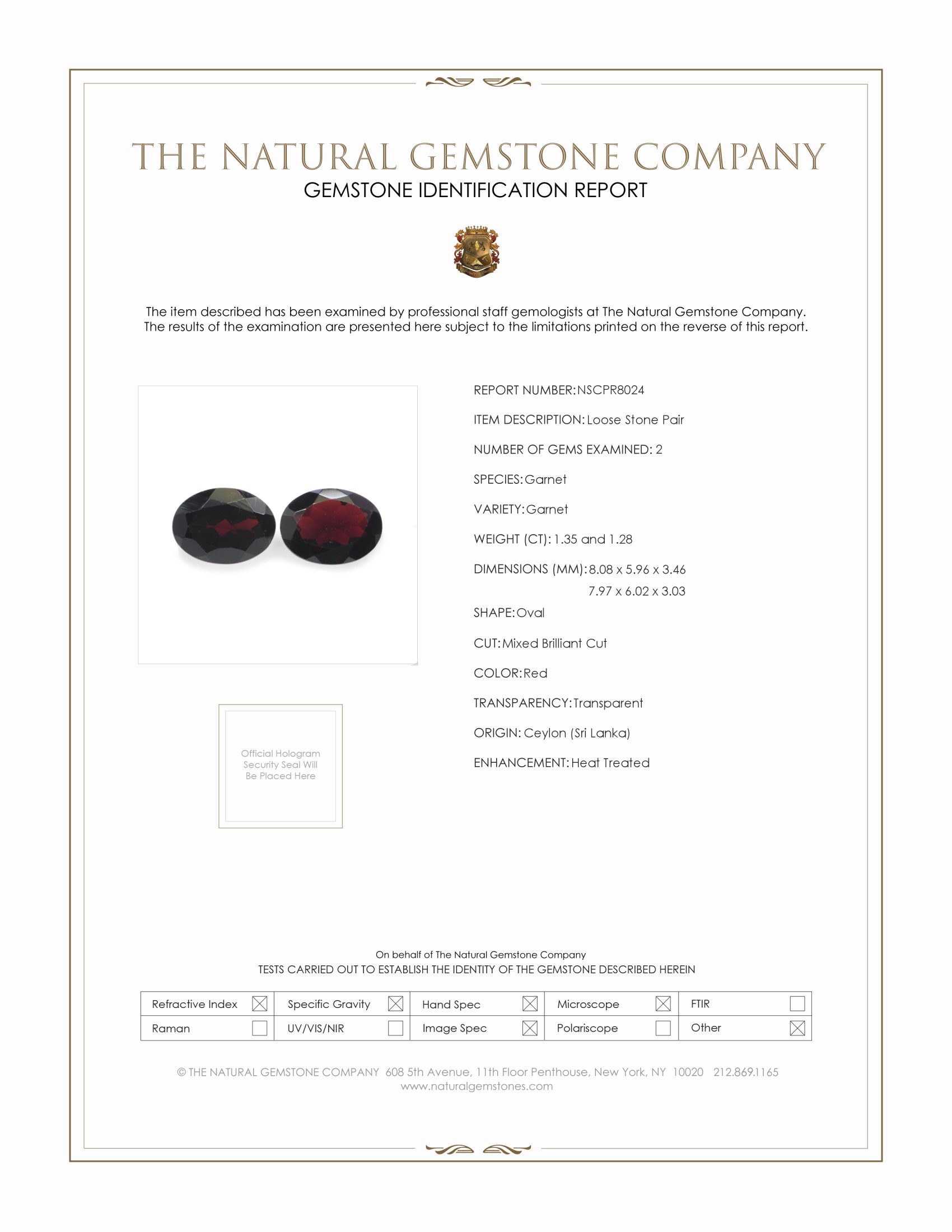 2.63 Ct.Tw. Red Garnet Pair from Ceylon (Sri Lanka)