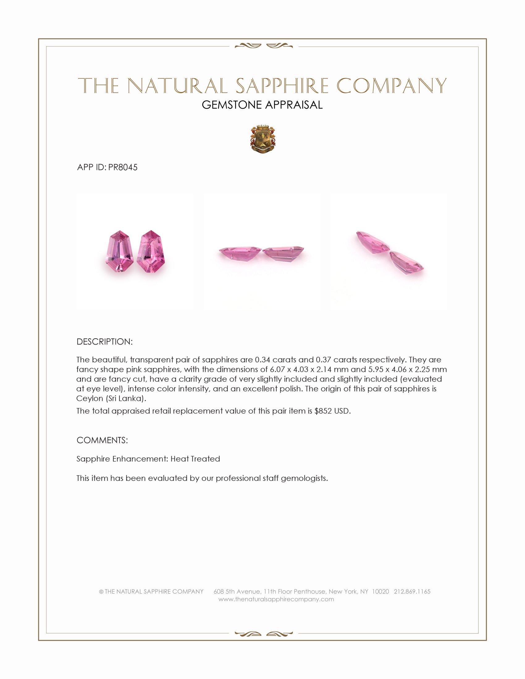 0.71 Ct.Tw. Pink Sapphire Pair from Ceylon (Sri Lanka)