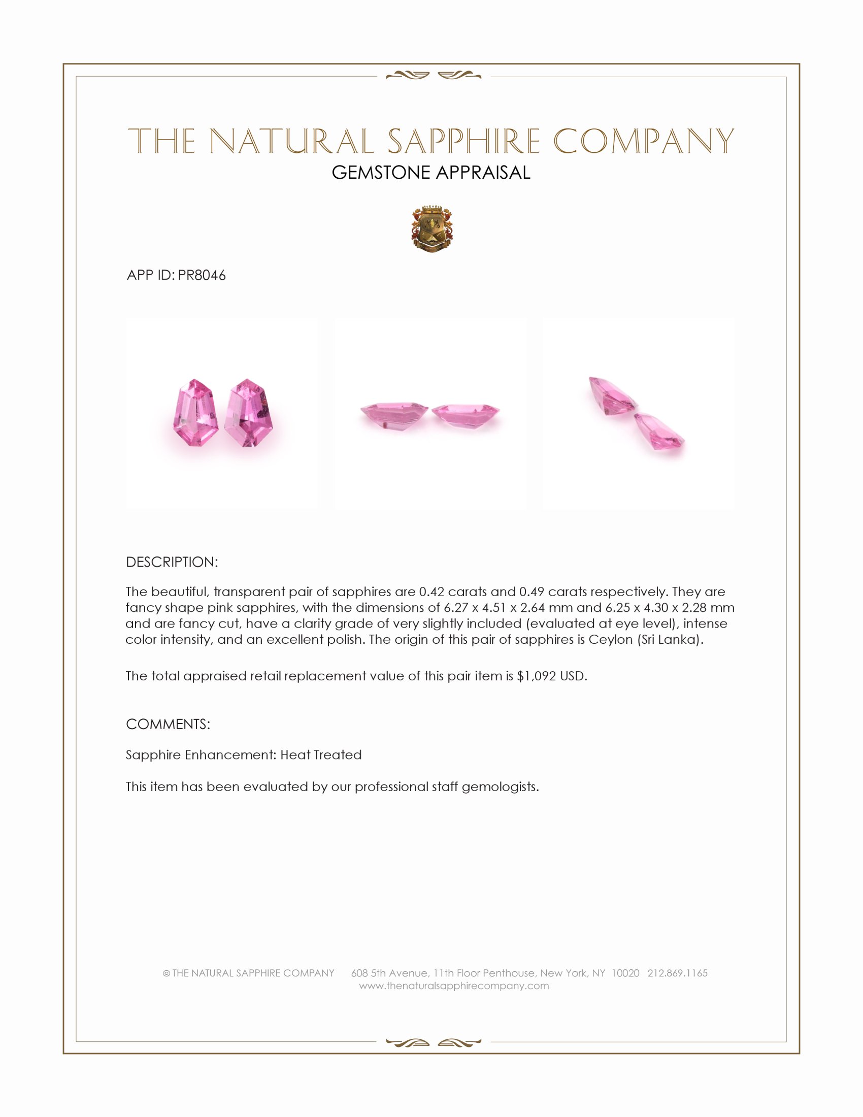 0.91 Ct.Tw. Pink Sapphire Pair from Ceylon (Sri Lanka)