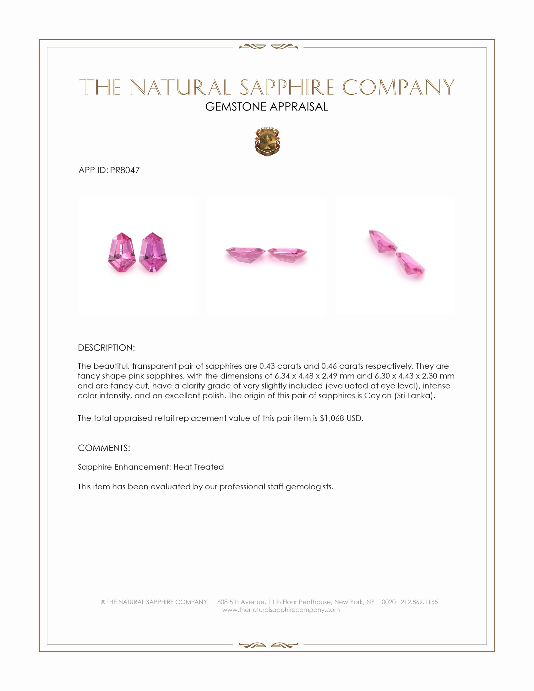 0.89 Ct.Tw. Pink Sapphire Pair from Ceylon (Sri Lanka)