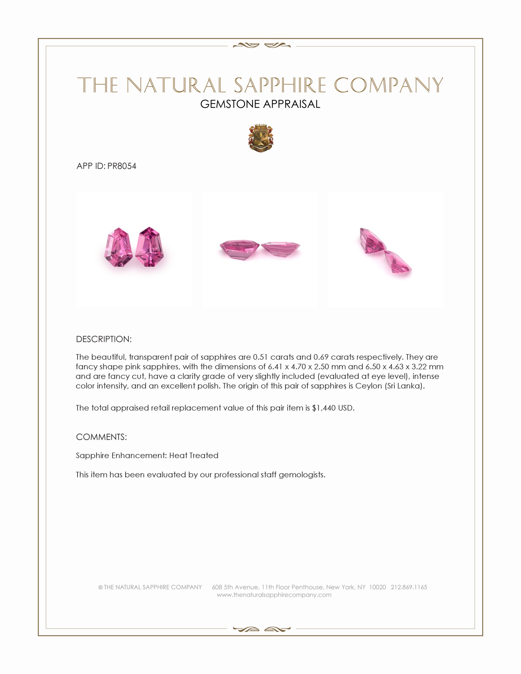 1.20 Ct.Tw. Pink Sapphire Pair from Ceylon (Sri Lanka)