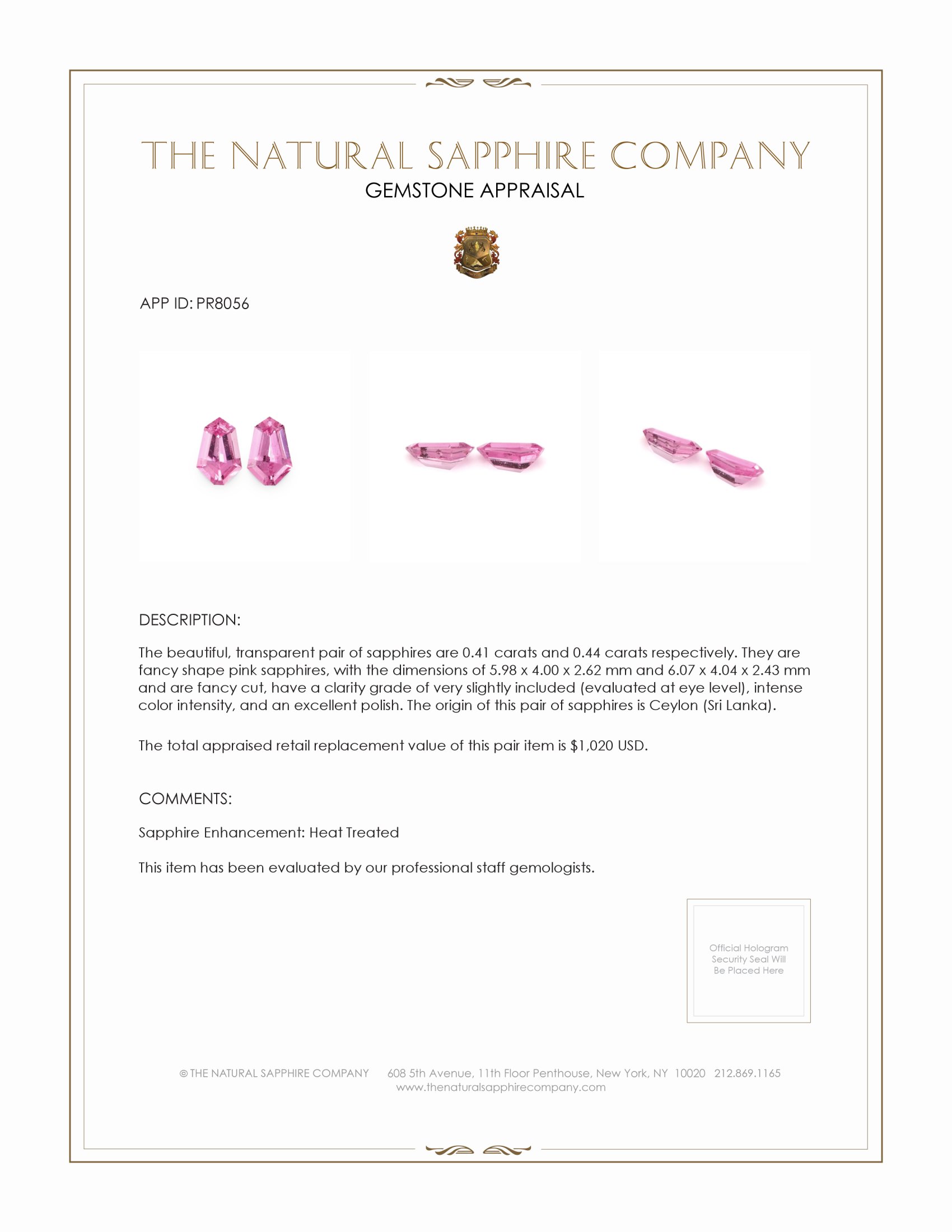 0.85 Ct.Tw. Pink Sapphire Pair from Ceylon (Sri Lanka)