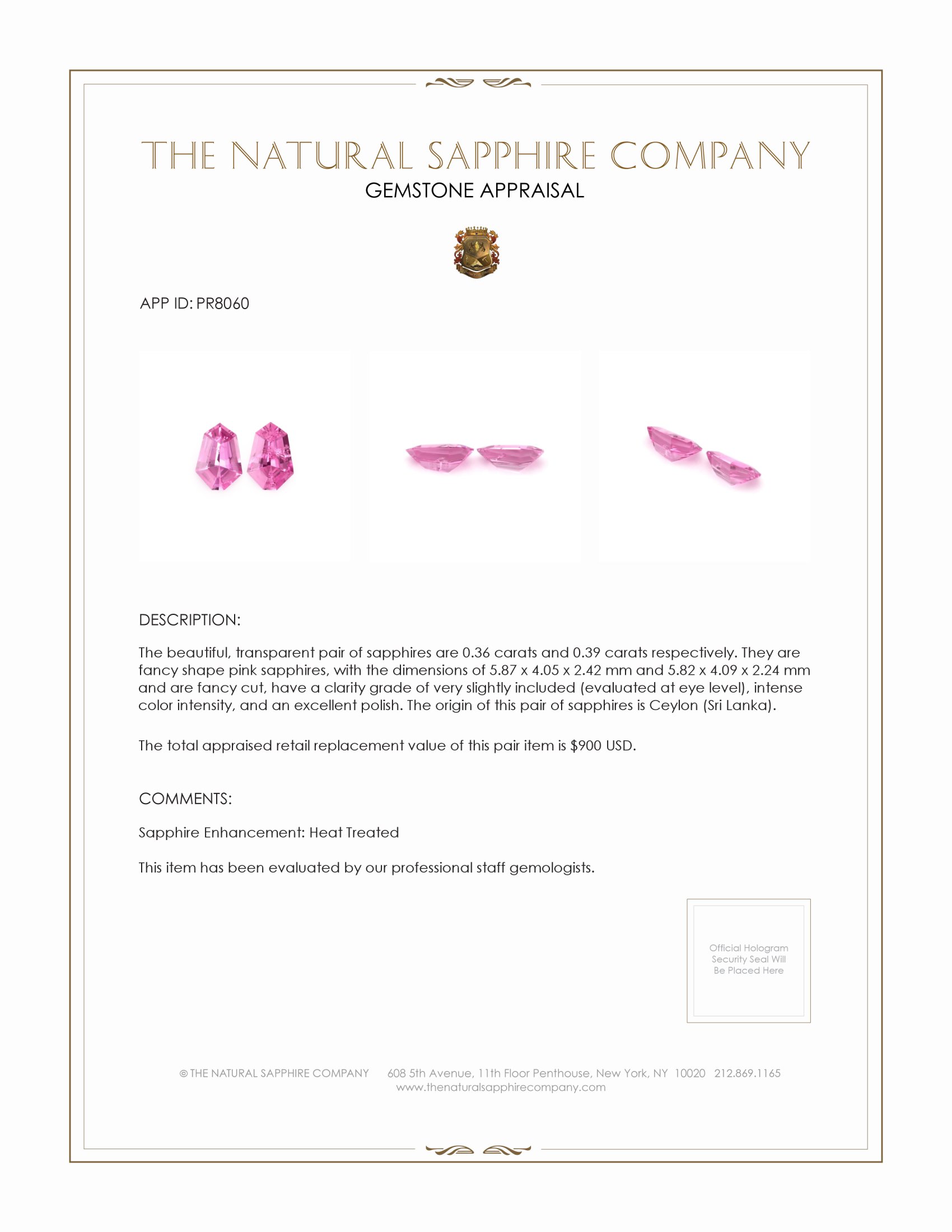 0.75 Ct.Tw. Pink Sapphire Pair from Ceylon (Sri Lanka)