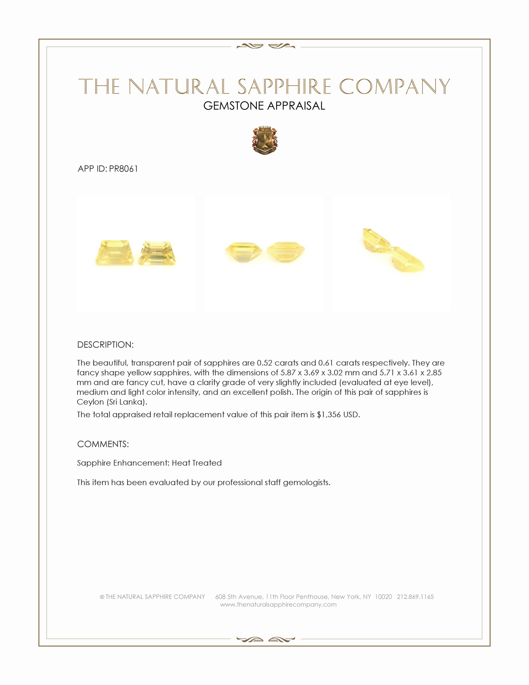 1.13 Ct.Tw. Yellow Sapphire Pair from Ceylon (Sri Lanka)