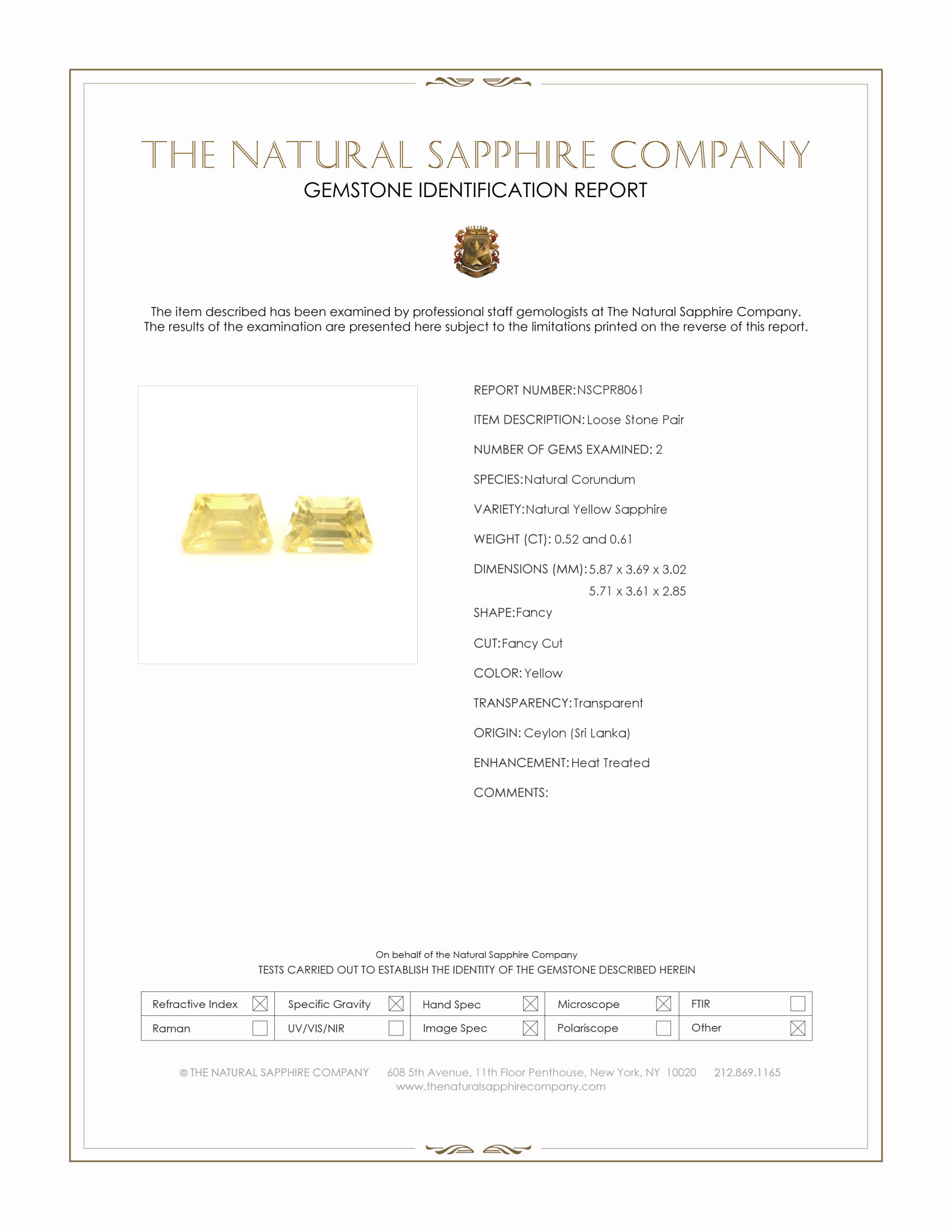 1.13 Ct.Tw. Yellow Sapphire Pair from Ceylon (Sri Lanka)