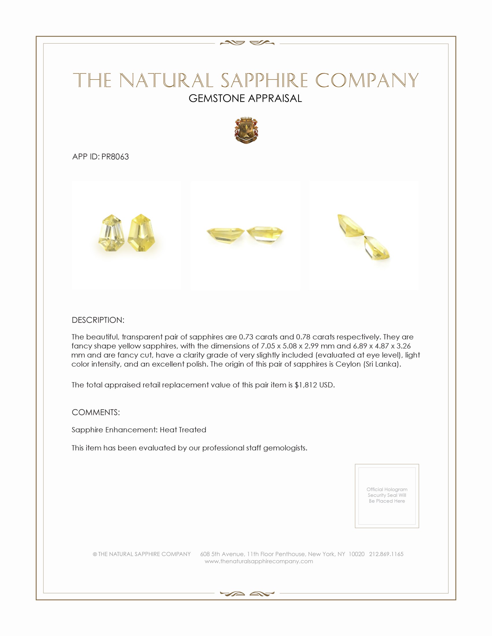 1.51 Ct.Tw. Yellow Sapphire Pair from Ceylon (Sri Lanka)