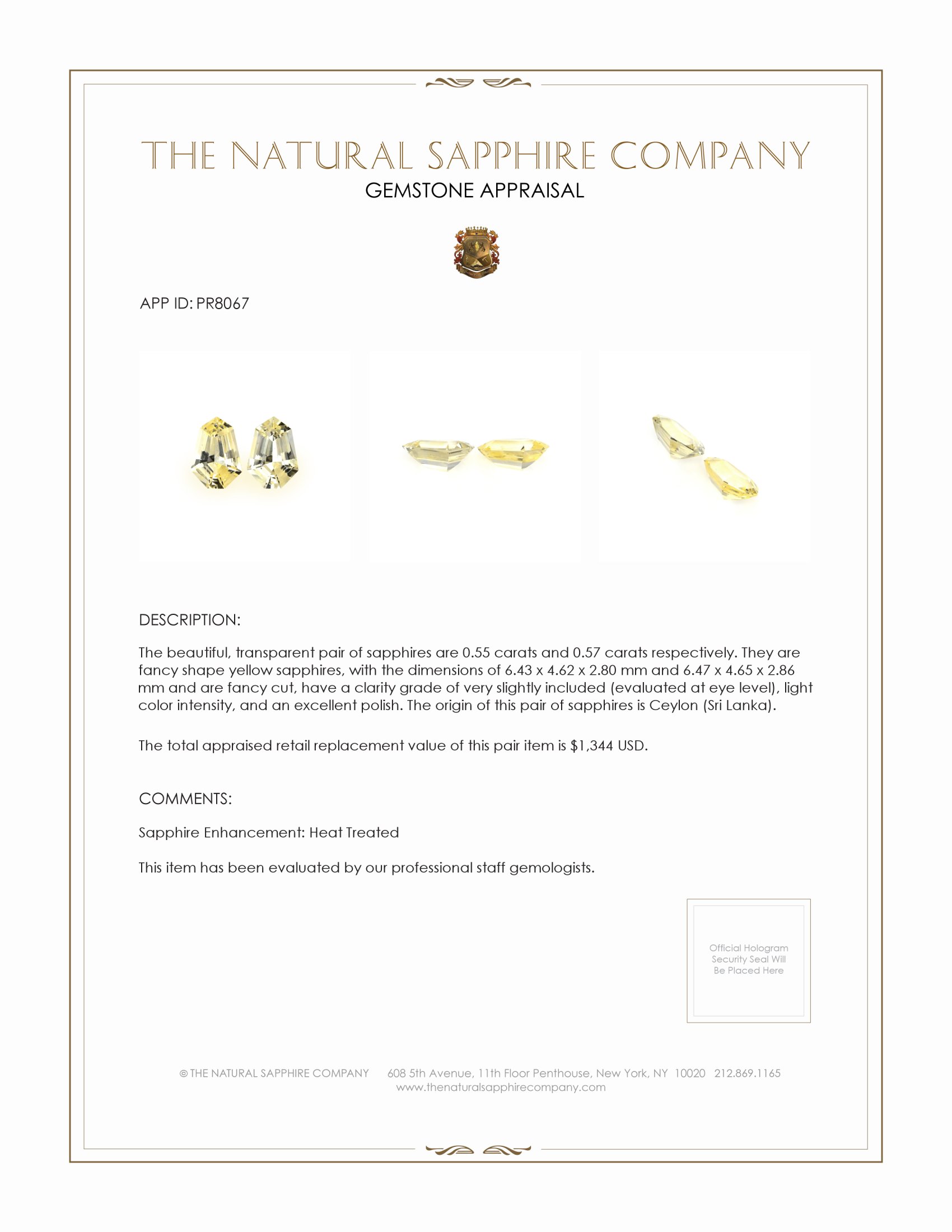 1.12 Ct.Tw. Yellow Sapphire Pair from Ceylon (Sri Lanka)