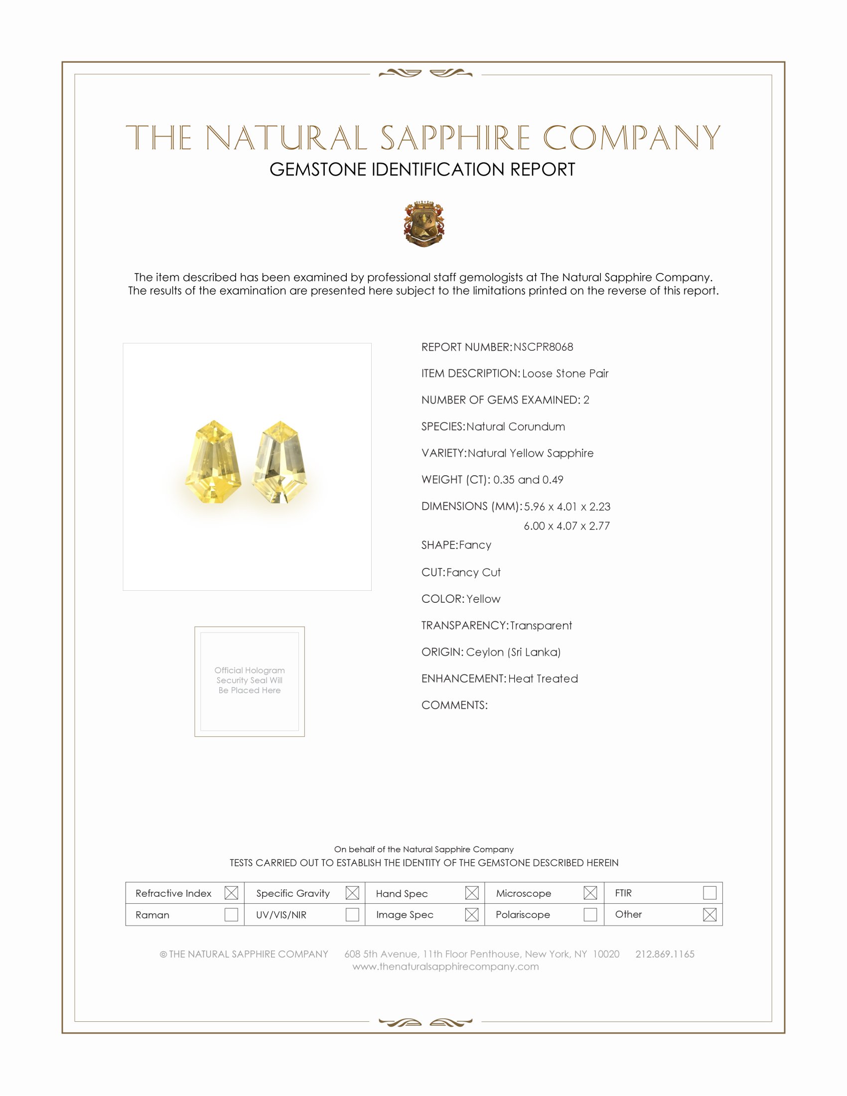 0.84 Ct.Tw. Yellow Sapphire Pair from Ceylon (Sri Lanka)