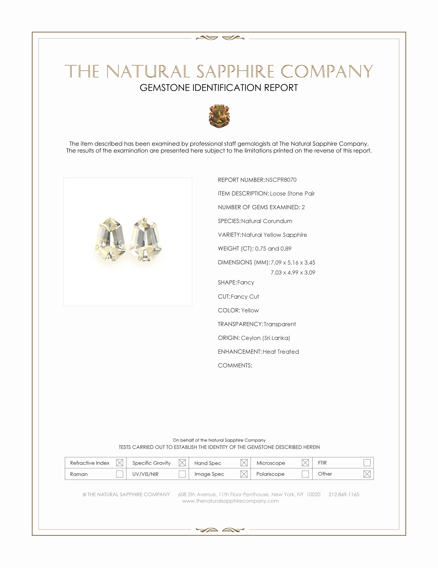 1.64 Ct.Tw. Yellow Sapphire Pair from Ceylon (Sri Lanka)
