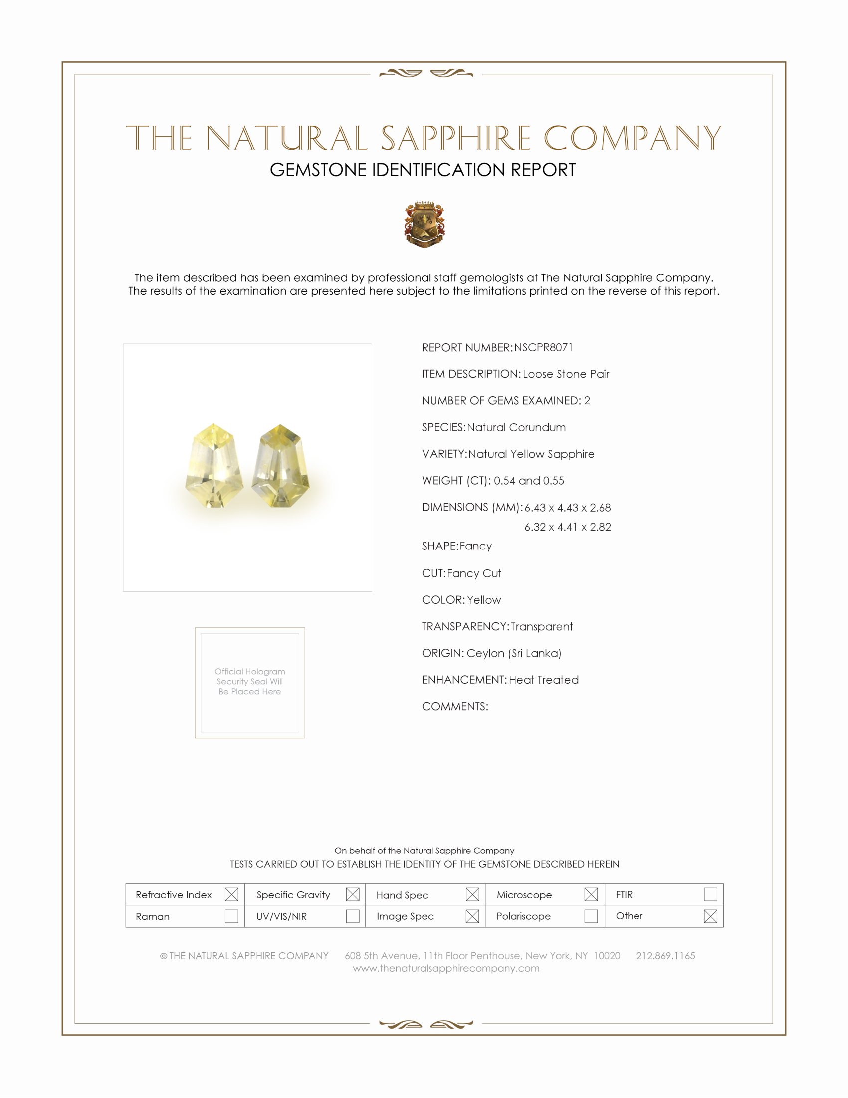 1.09 Ct.Tw. Yellow Sapphire Pair from Ceylon (Sri Lanka)