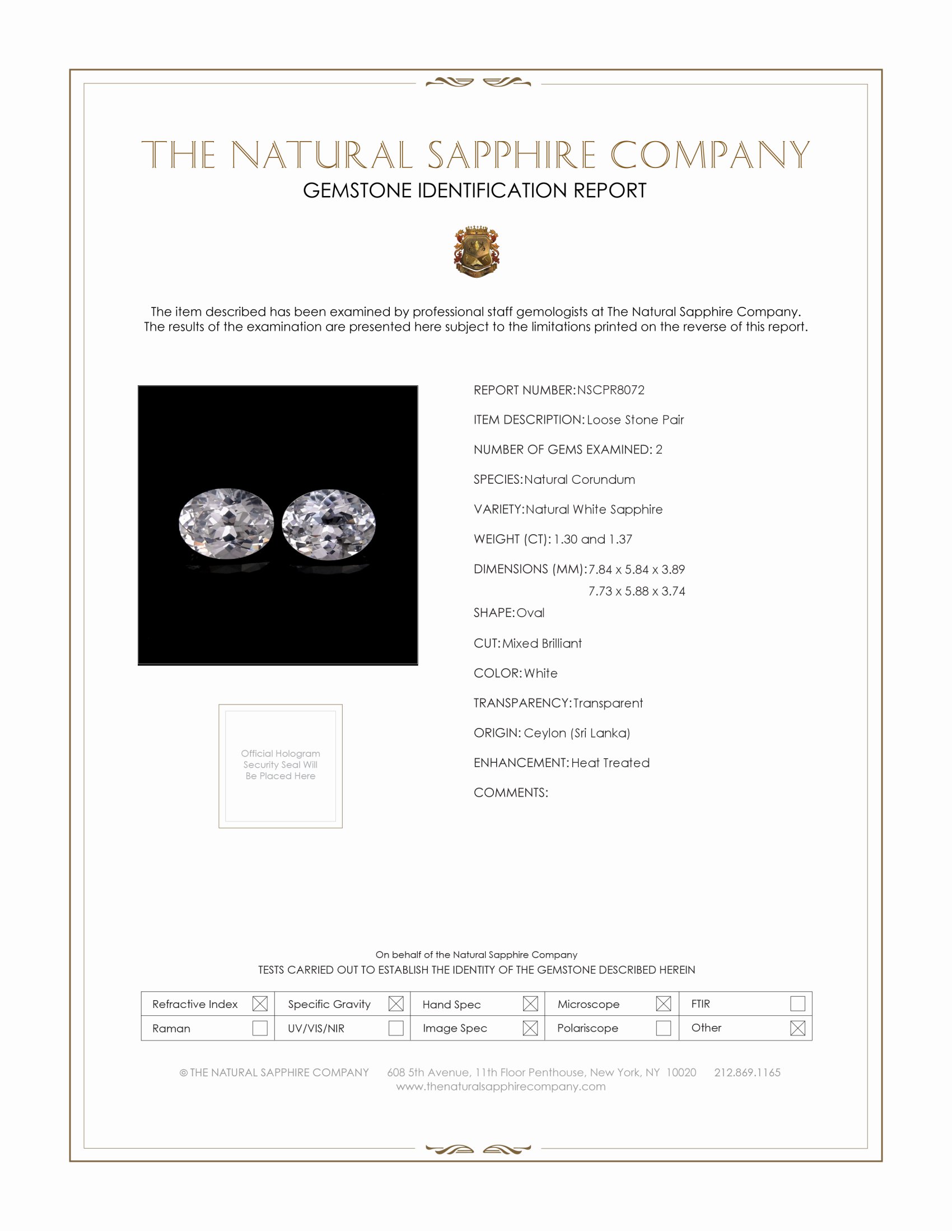 2.67 Ct.Tw. White Sapphire Pair from Ceylon (Sri Lanka)