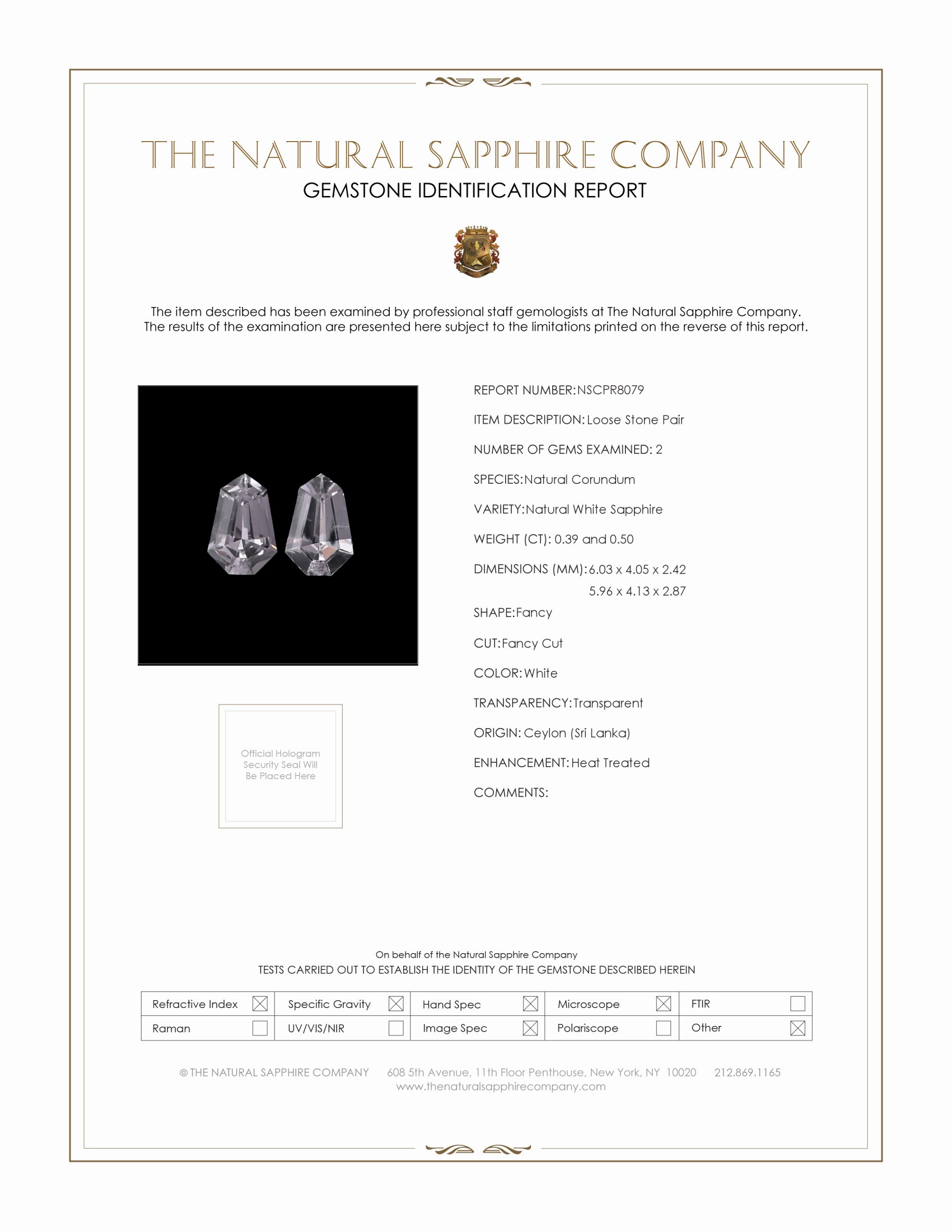 0.89 Ct.Tw. White Sapphire Pair from Ceylon (Sri Lanka)