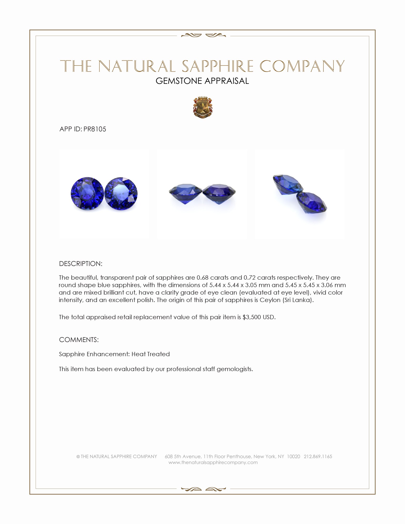 1.40 Ct.Tw. Blue Sapphire Pair from Ceylon (Sri Lanka)