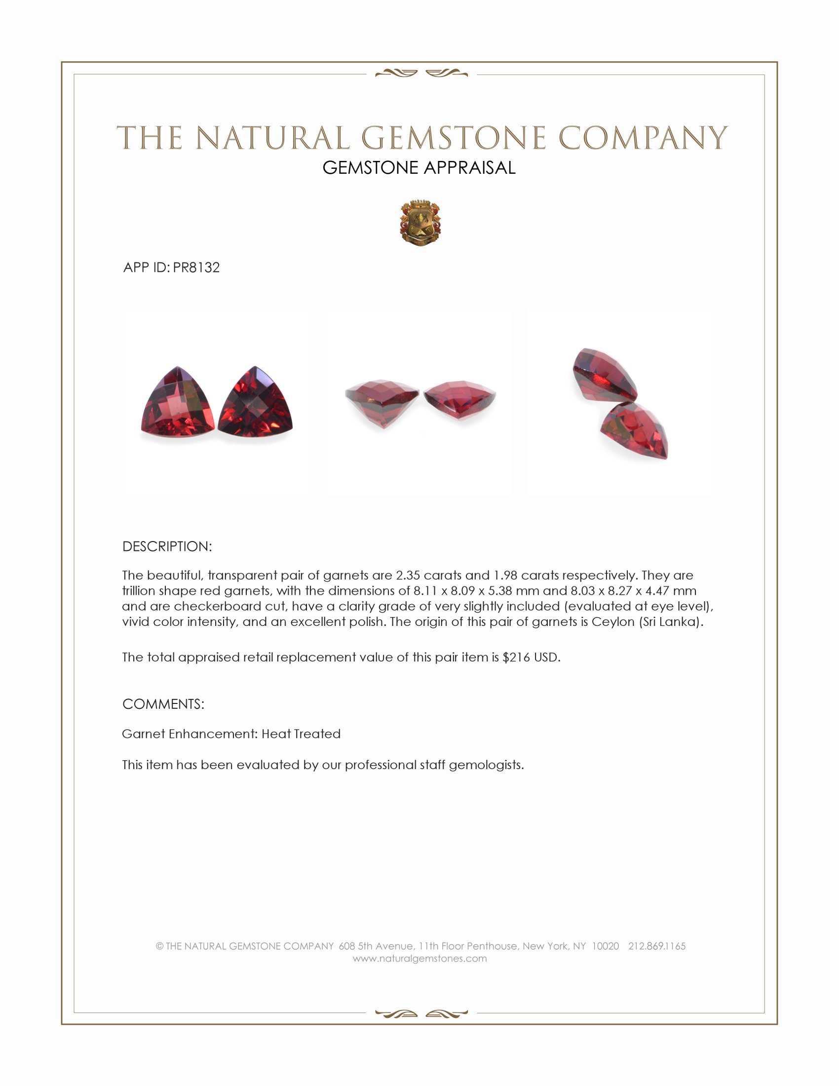 4.33 Ct.Tw. Red Garnet Pair from Ceylon (Sri Lanka)