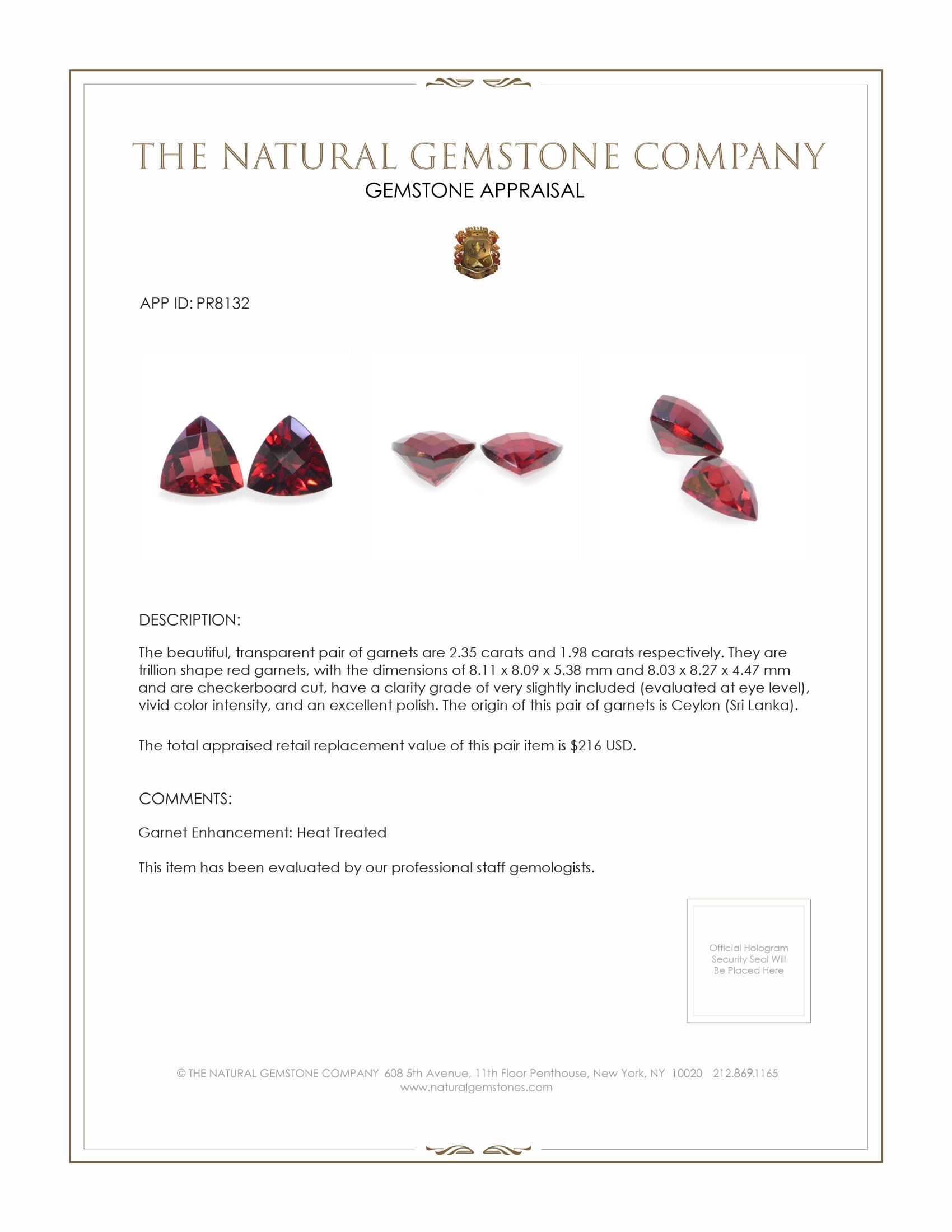 4.33 Ct.Tw. Garnet Pair from Ceylon (Sri Lanka)