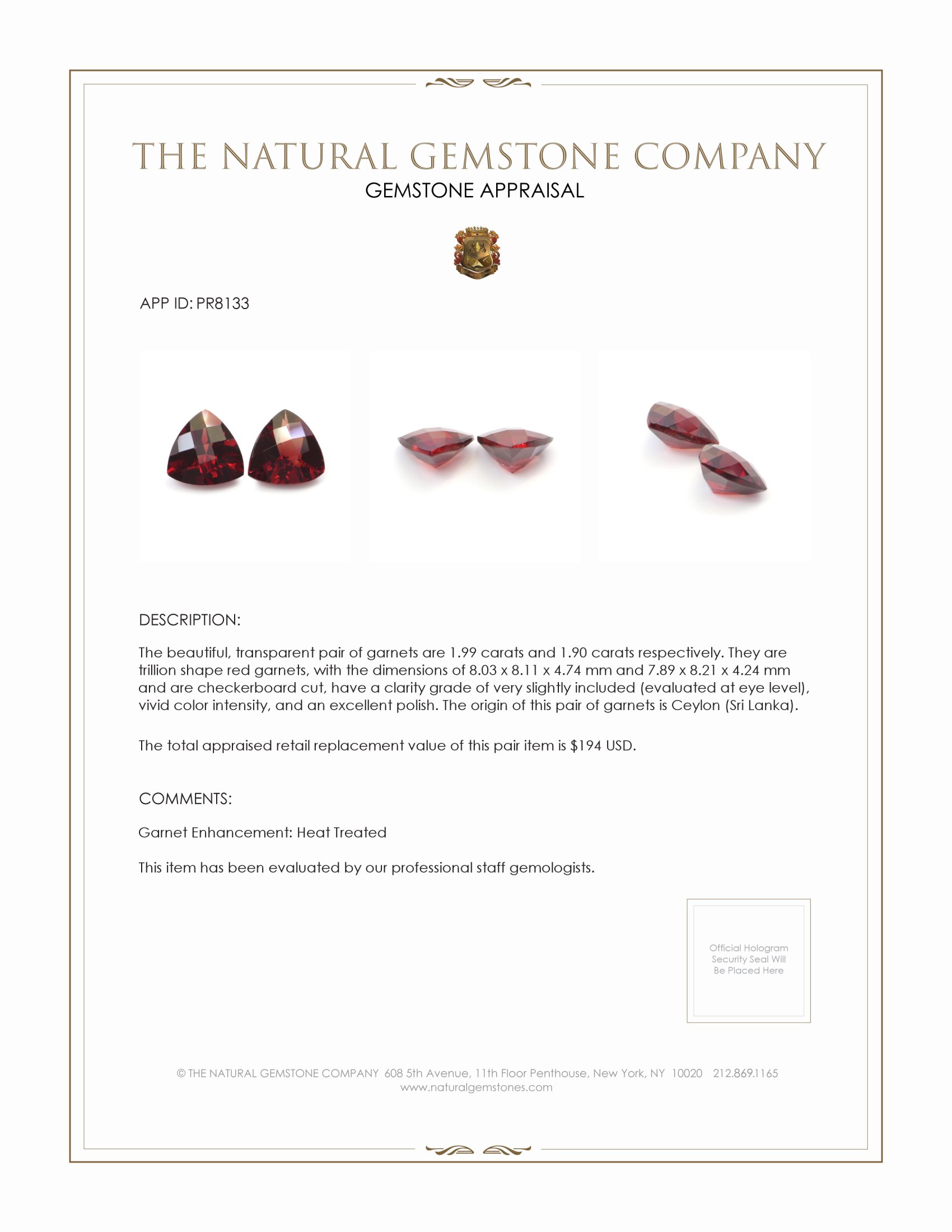 3.89 Ct.Tw. Garnet Pair from Ceylon (Sri Lanka)