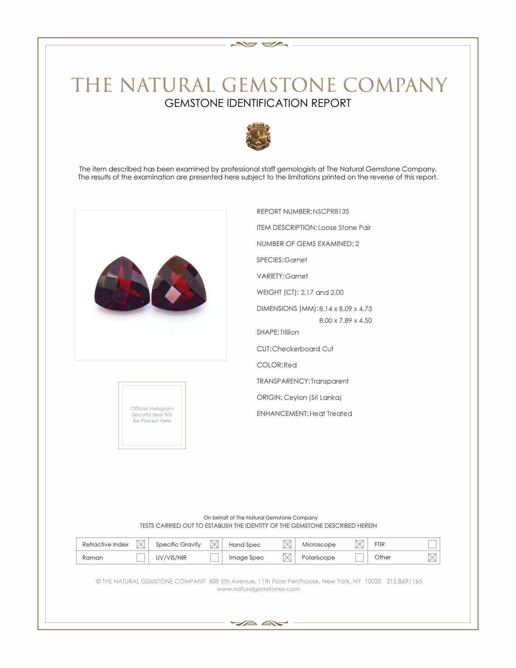 4.17 Ct.Tw. Red Garnet Pair from Ceylon (Sri Lanka)