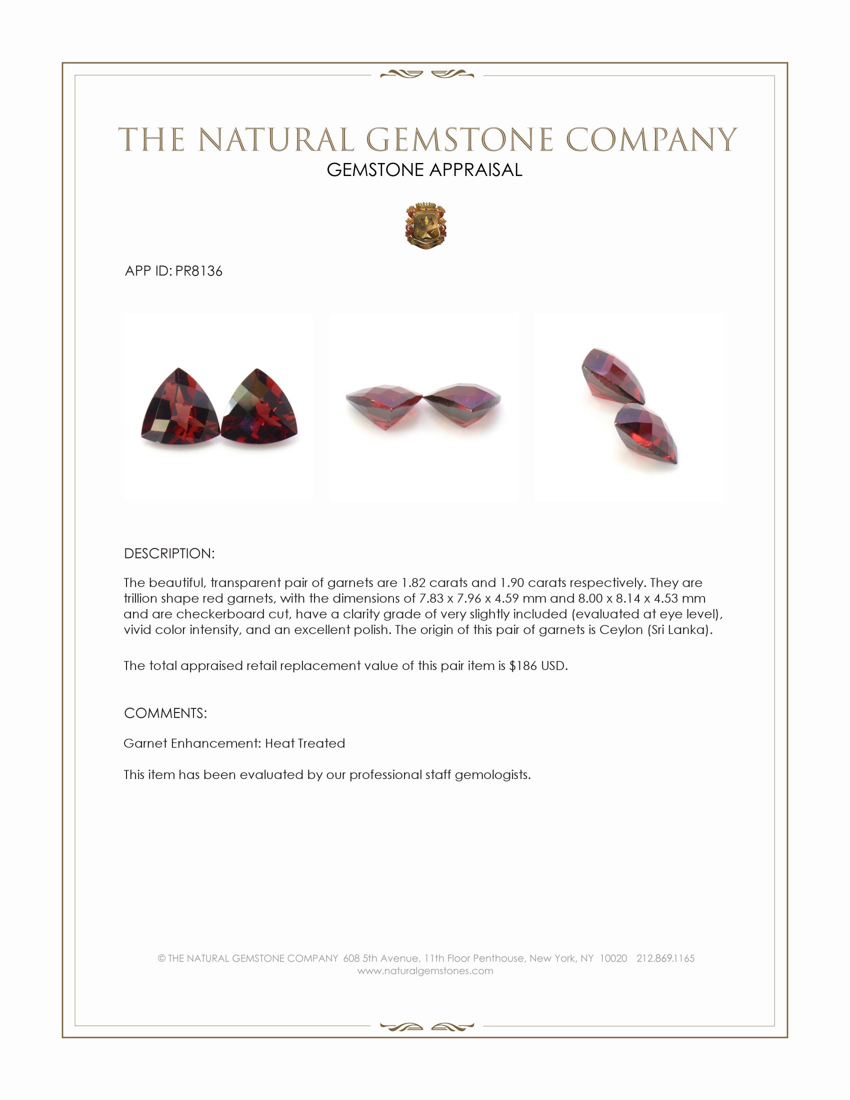 3.72 Ct.Tw. Red Garnet Pair from Ceylon (Sri Lanka)