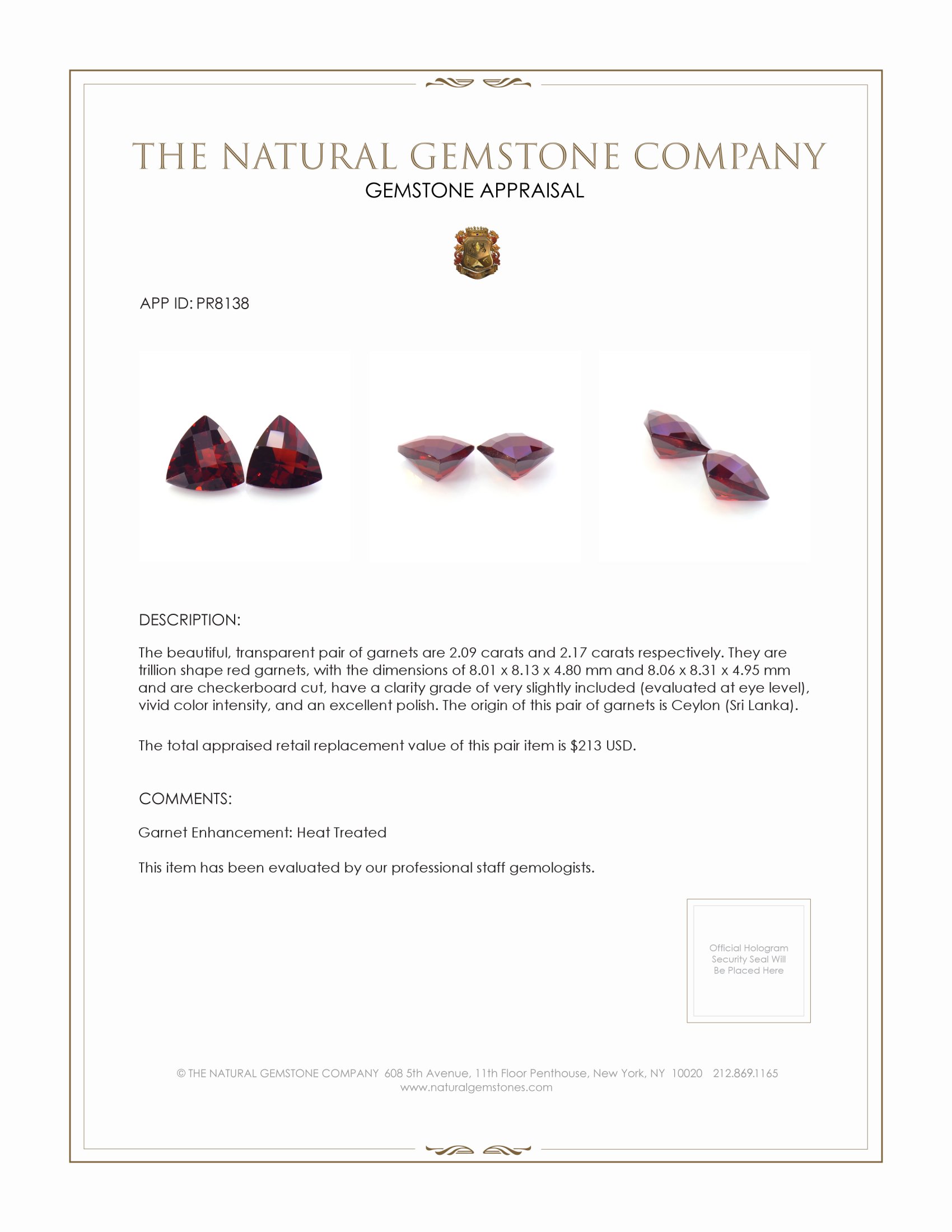 4.26 Ct.Tw. Garnet Pair from Ceylon (Sri Lanka)