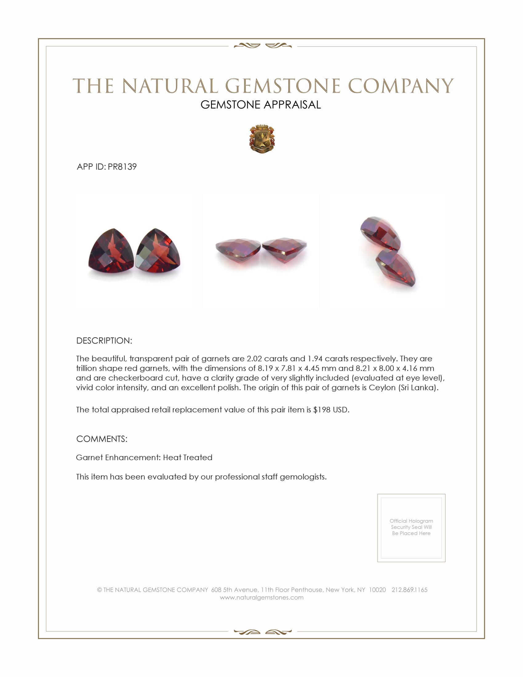 3.96 Ct.Tw. Garnet Pair from Ceylon (Sri Lanka)