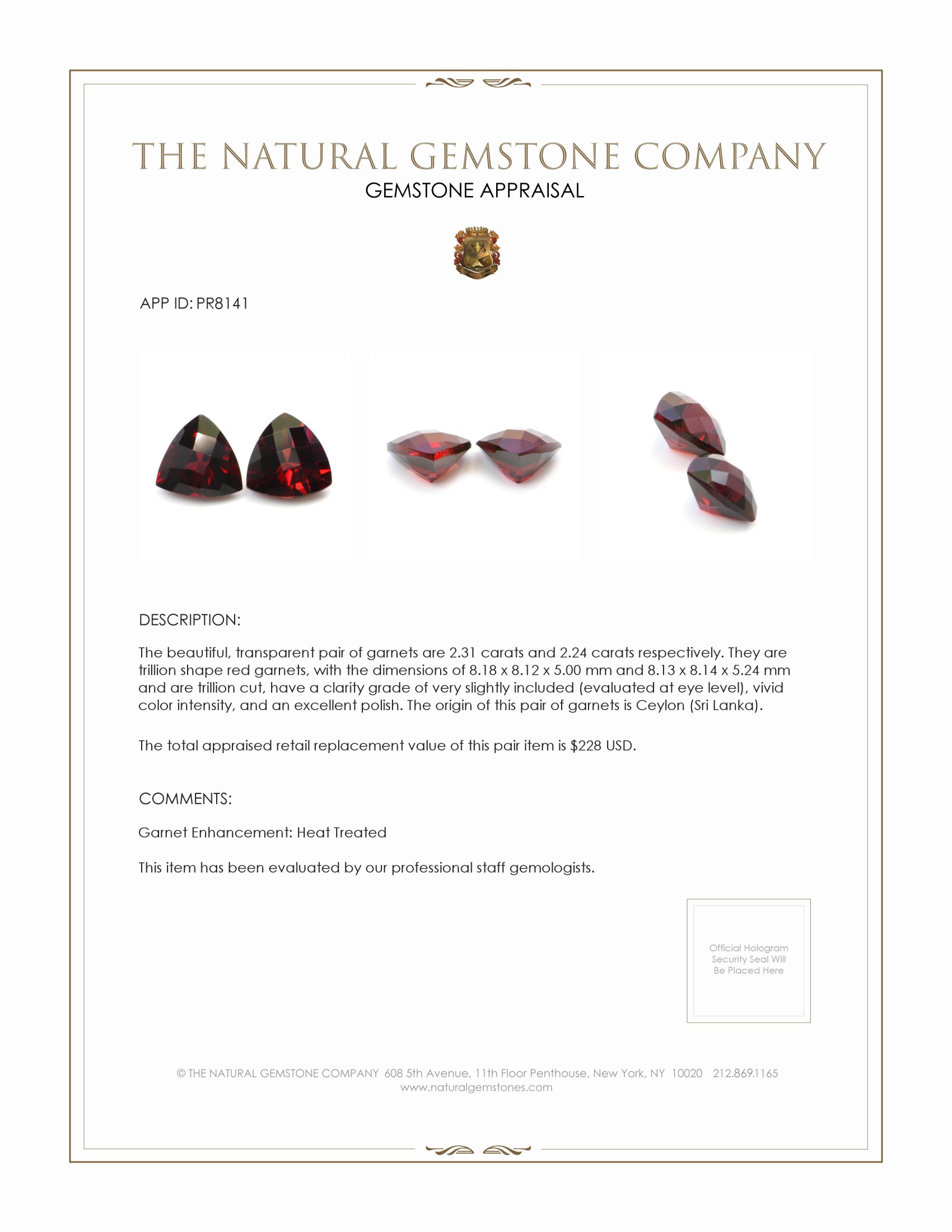 4.55 Ct.Tw. Garnet Pair from Ceylon (Sri Lanka)