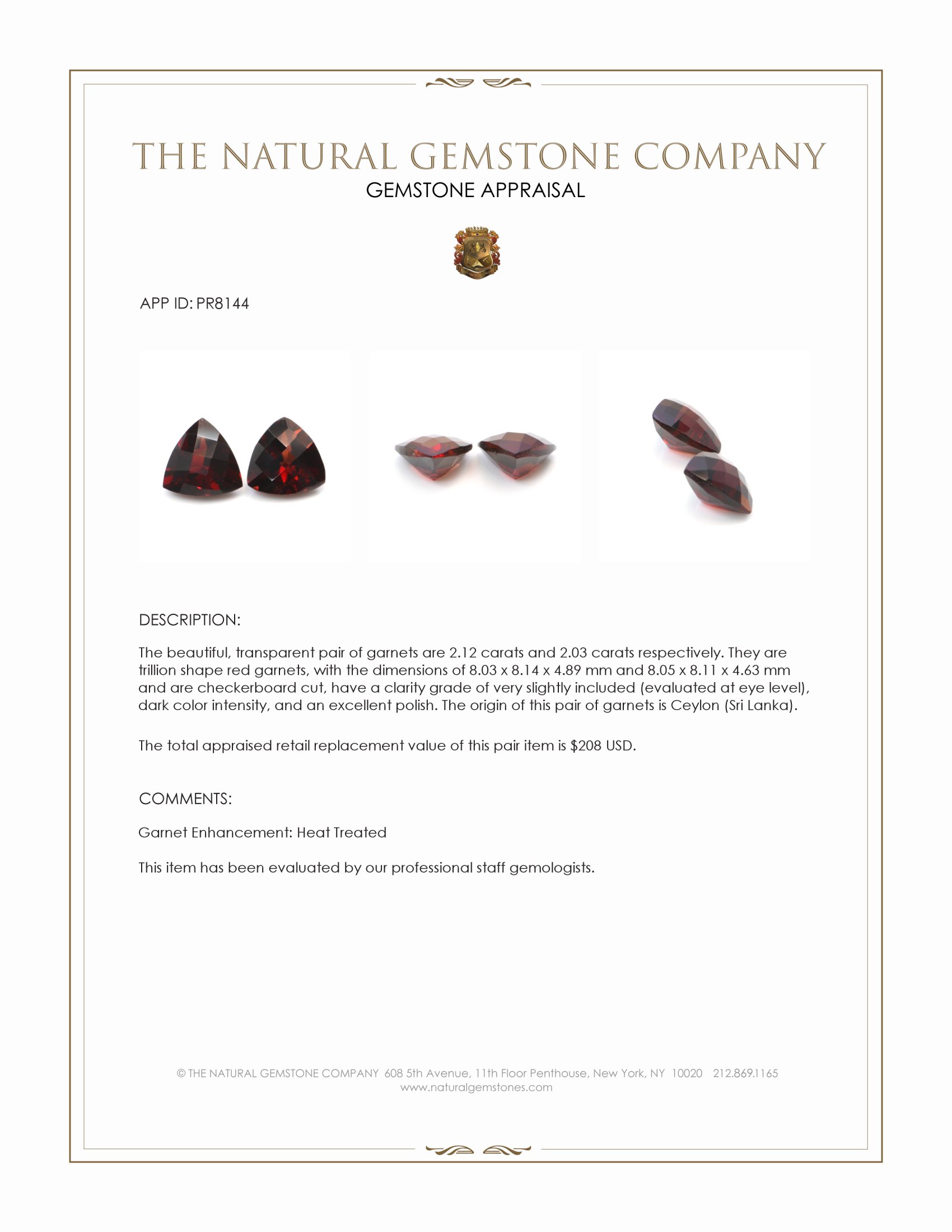 4.15 Ct.Tw. Red Garnet Pair from Ceylon (Sri Lanka)