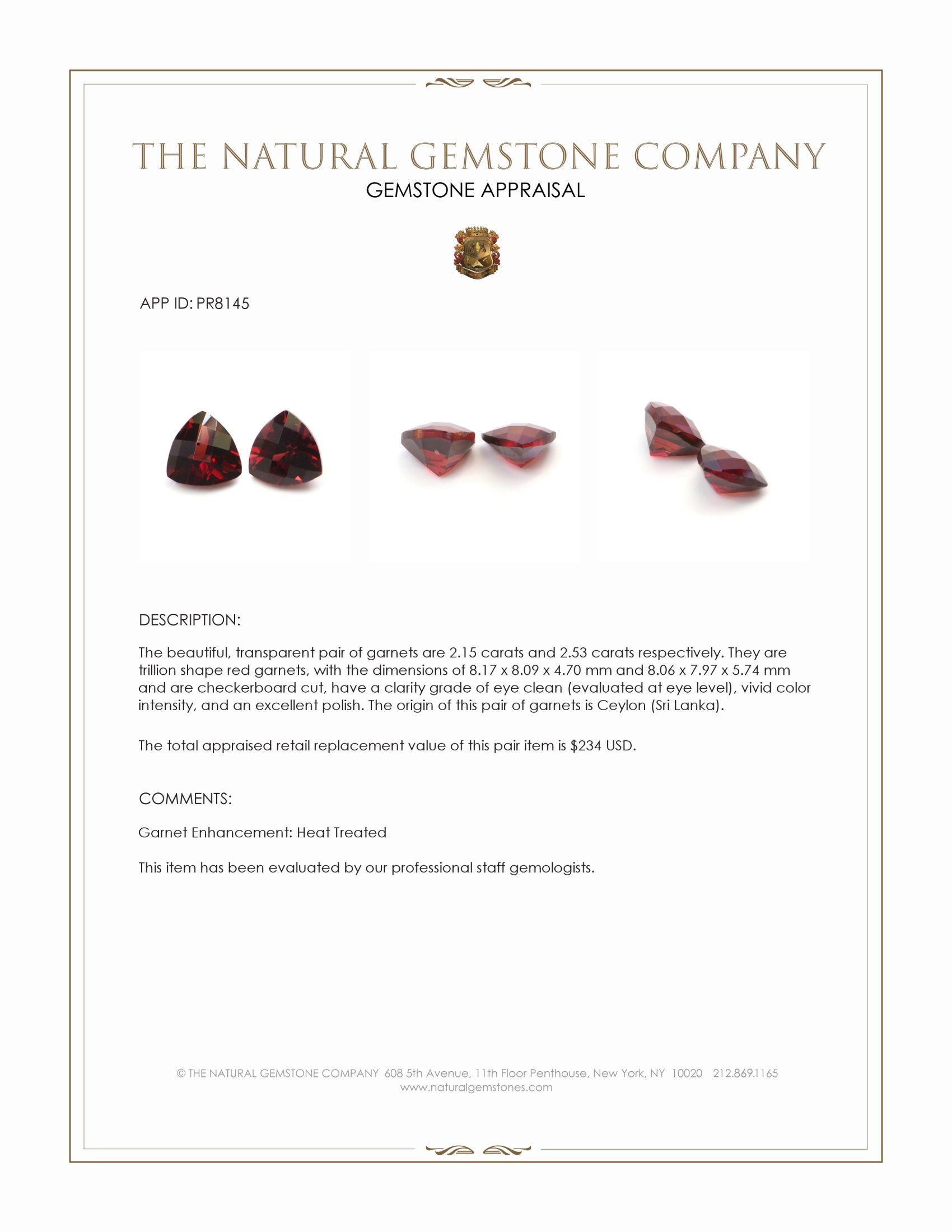 4.68 Ct.Tw. Red Garnet Pair from Ceylon (Sri Lanka)