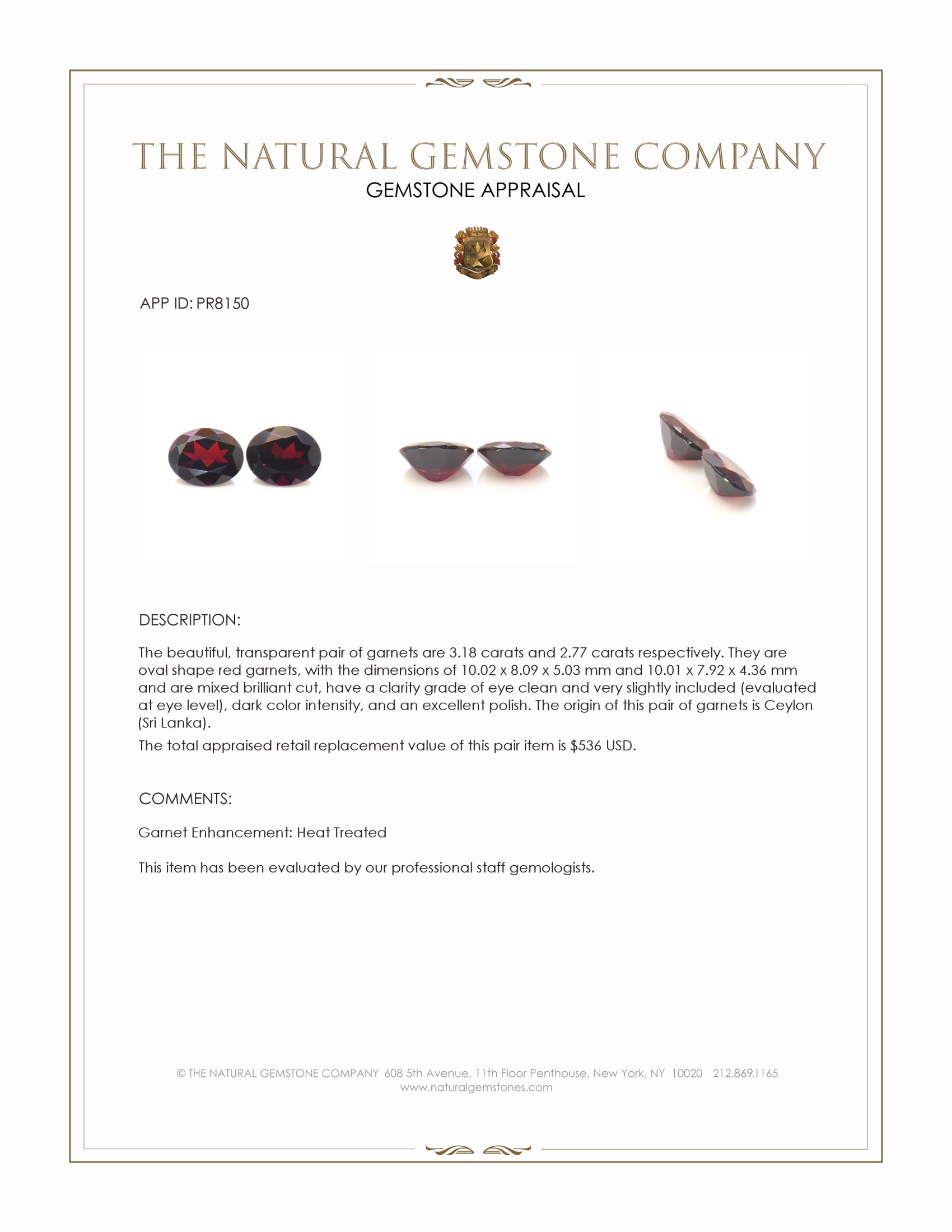 5.95 Ct.Tw. Red Garnet Pair from Ceylon (Sri Lanka)