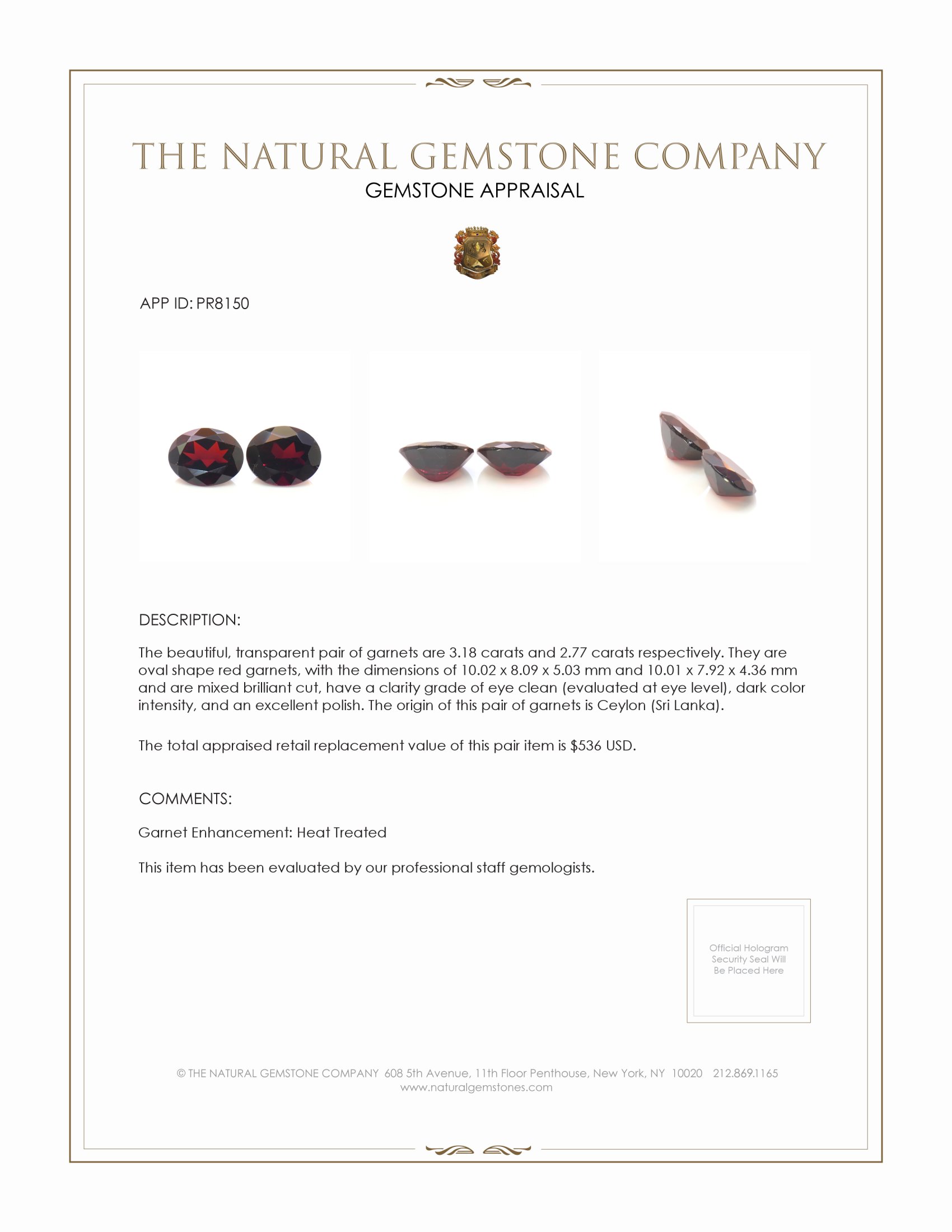 5.95 Ct.Tw. Garnet Pair from Ceylon (Sri Lanka)