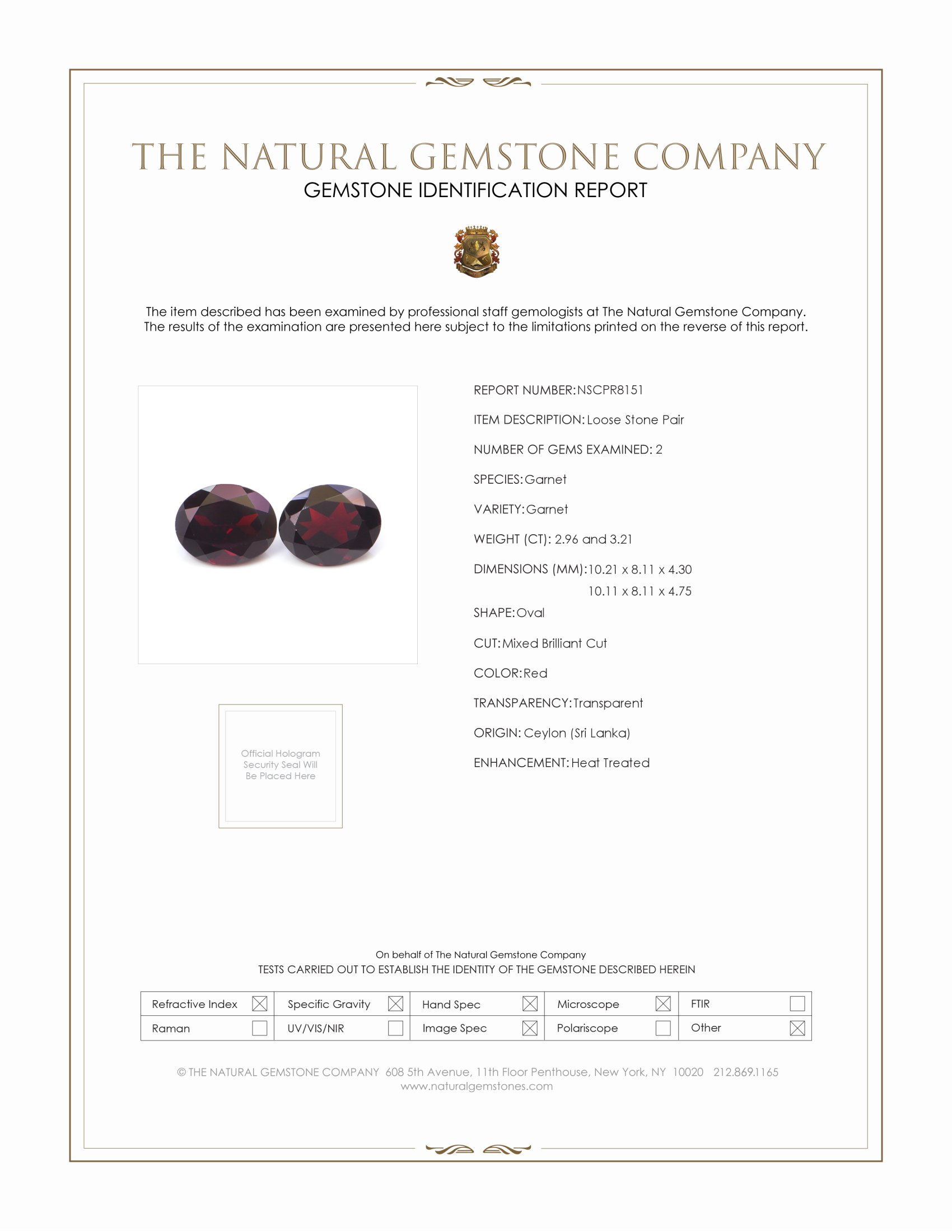 6.17 Ct.Tw. Red Garnet Pair from Ceylon (Sri Lanka)