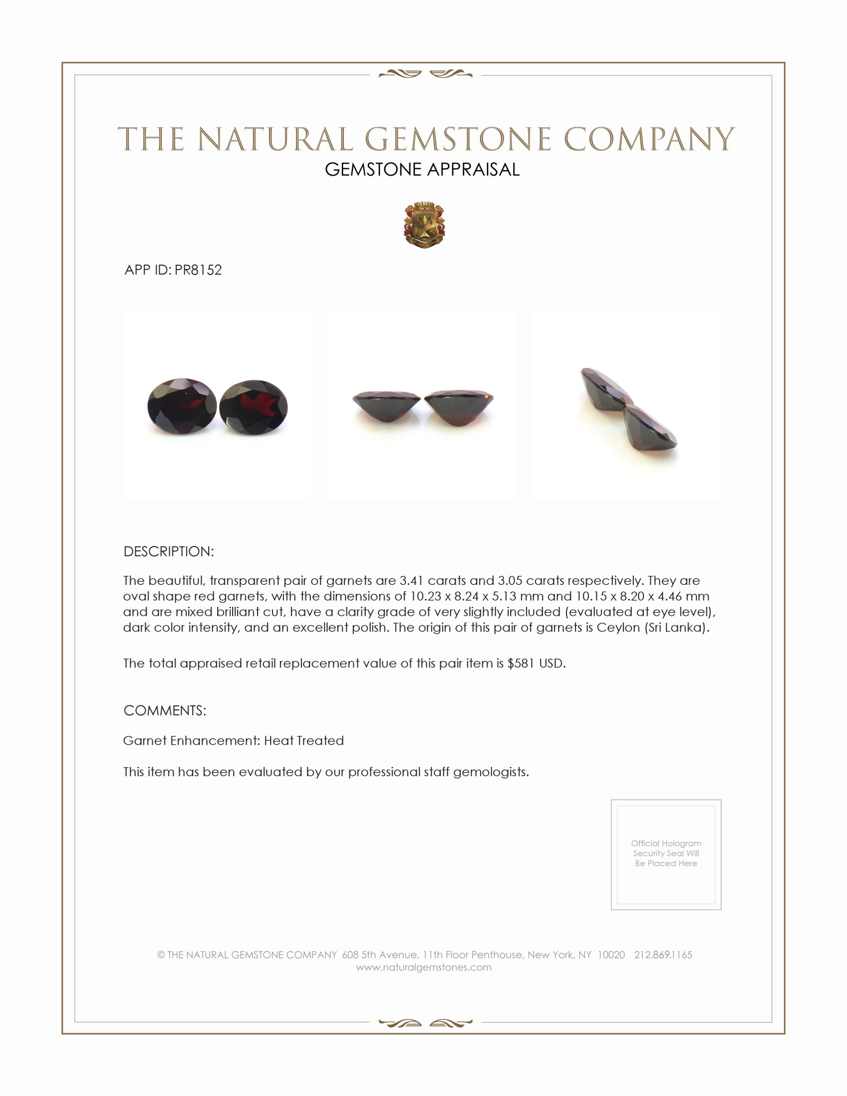 6.46 Ct.Tw. Garnet Pair from Ceylon (Sri Lanka)