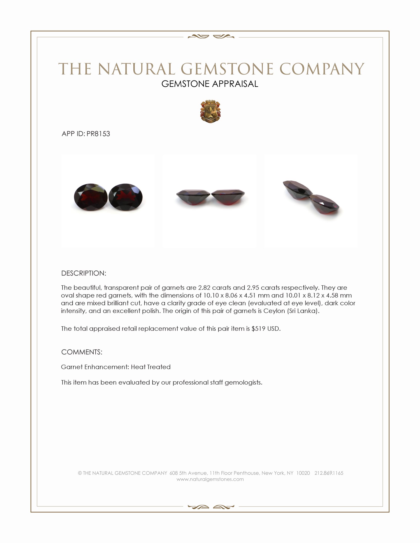 5.77 Ct.Tw. Red Garnet Pair from Ceylon (Sri Lanka)