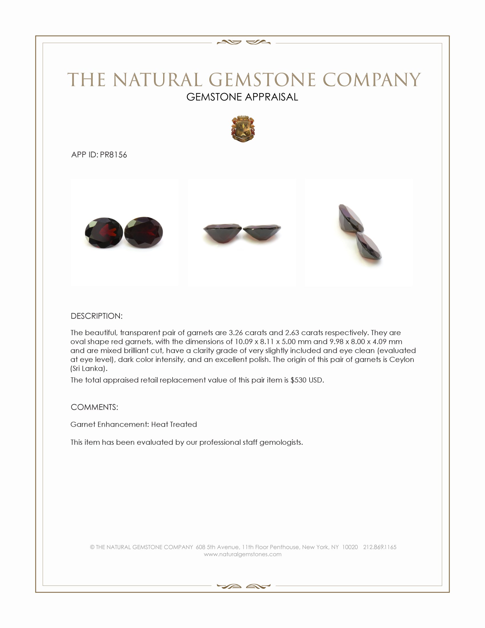 5.89 Ct.Tw. Red Garnet Pair from Ceylon (Sri Lanka)
