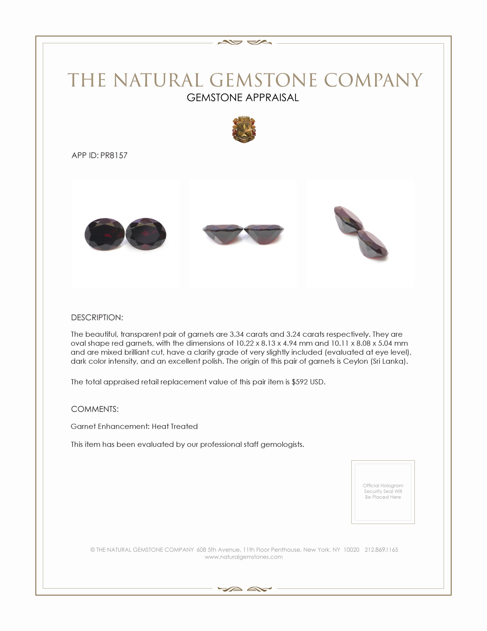 6.58 Ct.Tw. Garnet Pair from Ceylon (Sri Lanka)